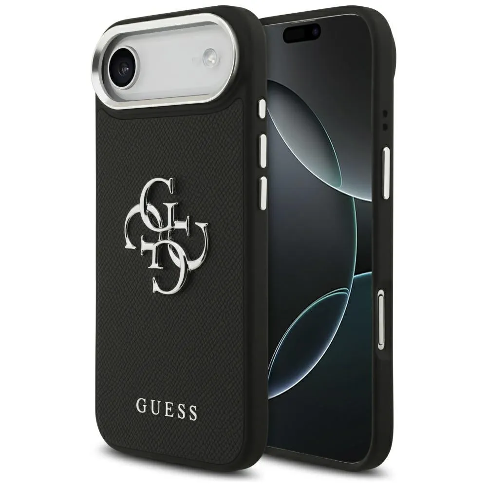Custodia per Apple iPhone 17 Air, Guess, 4G Grained Big and Classic Logo, Nera Argentata - immagine 1