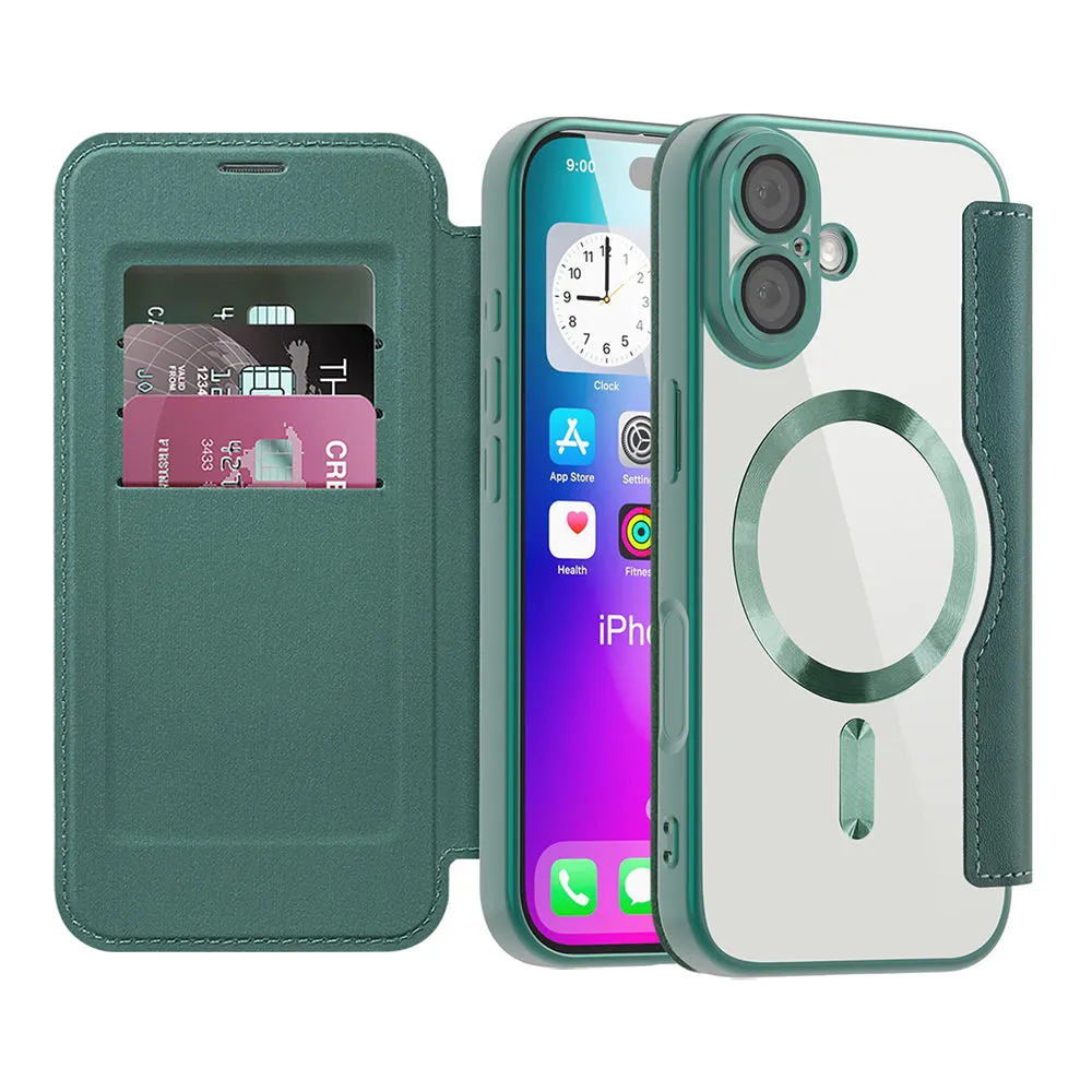 Custodia MagSafe per Apple iPhone 17, Techsuit, SmartMag Book, Verde - immagine 1