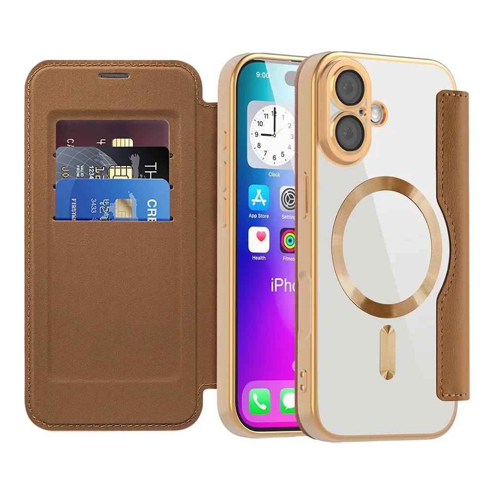 Custodia MagSafe per Apple iPhone 17, Techsuit, SmartMag Book, Marrone - immagine 1