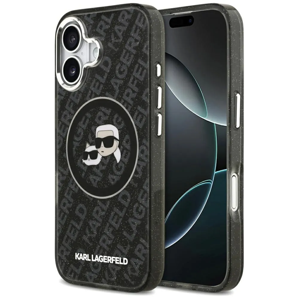 Custodia MagSafe per Apple iPhone 17, Karl Lagerfeld, Glitter Karl & Choupette Head, Nera - immagine 1