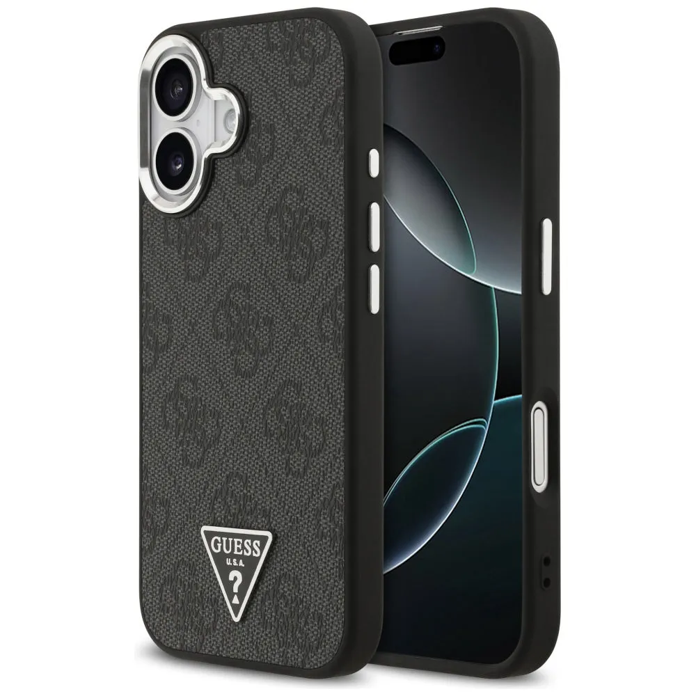 Custodia MagSafe per Apple iPhone 17, Guess, 4G Triangle Logo, Nera Argentata - immagine 1