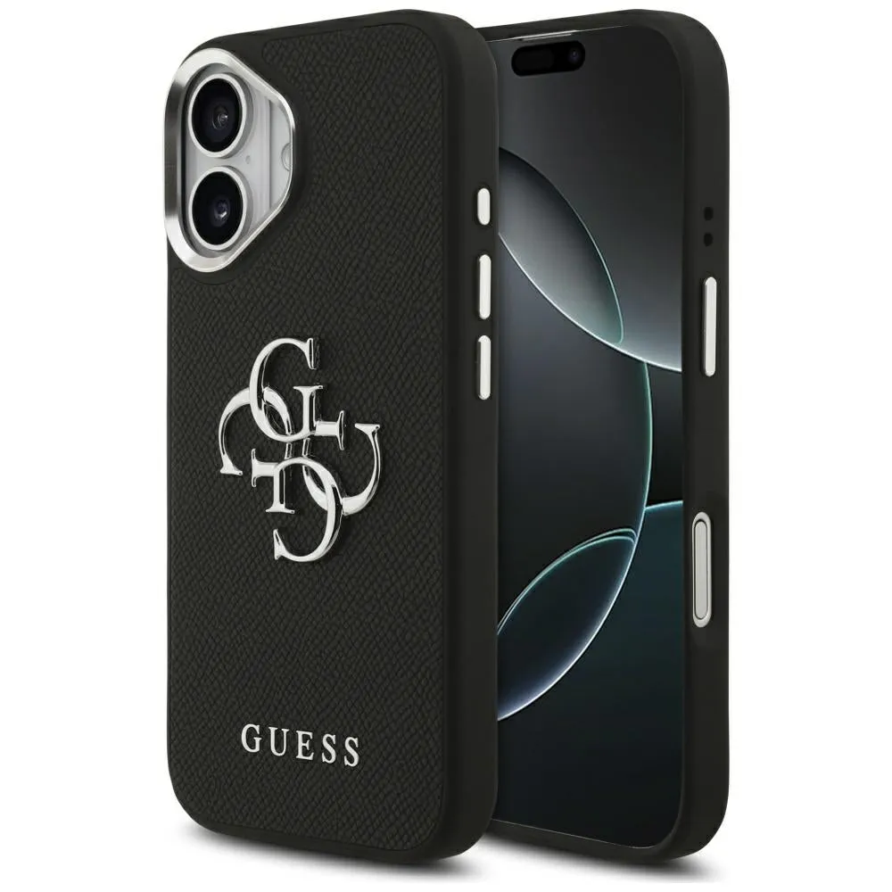 Custodia per Apple iPhone 17, Guess, 4G Grained Big and Classic Logo, Nera Argentata - immagine 1