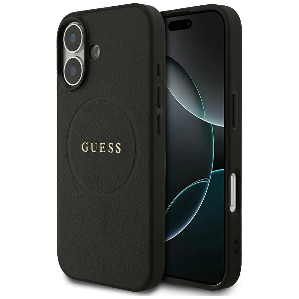 Custodia MagSafe per Apple iPhone 17, Guess, Grained Gold Ring, Nera - immagine 1