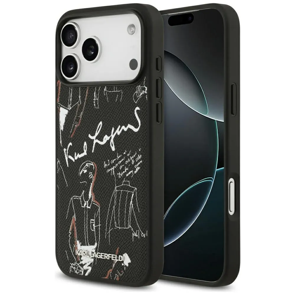Custodia per Apple iPhone 17 Pro Max, Karl Lagerfeld, Logo con Motivo Granulato, Nera - immagine 1