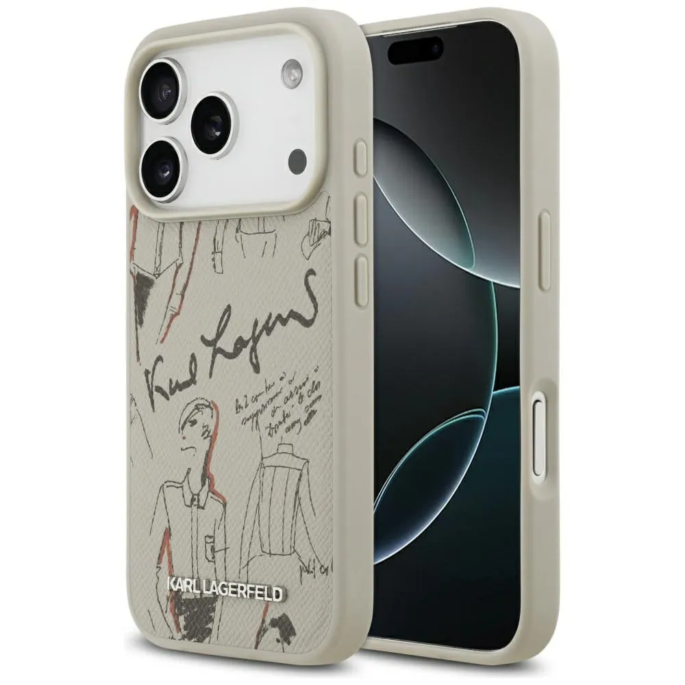 Custodia per Apple iPhone 17 Pro, Karl Lagerfeld, Logo con Motivo Granulato, Grigio - immagine 1