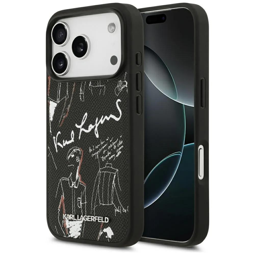 Custodia per Apple iPhone 17 Pro, Karl Lagerfeld, Logo con Motivo Granulato, Nera - immagine 1