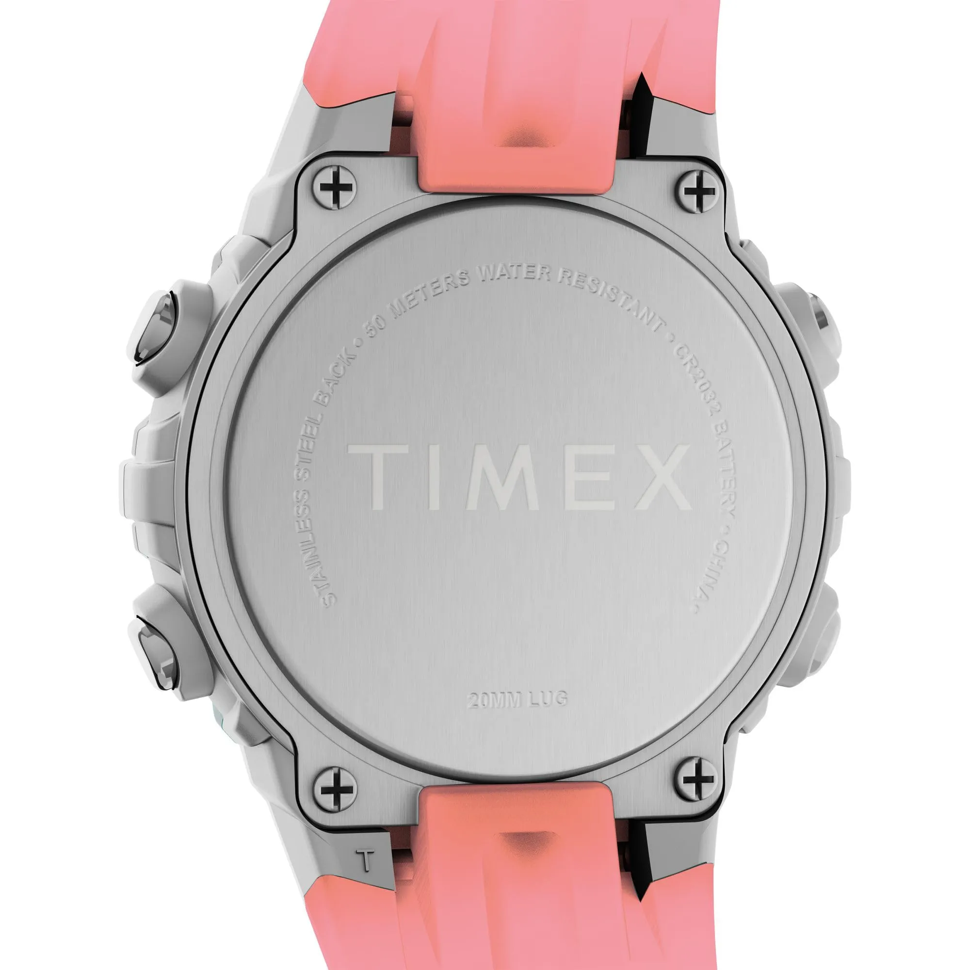 Timex Orologio sportivo unisex da 33 mm, cinturino in resina rosa, quadrante digitale, cassa argentata TW5M61600 - immagine 4