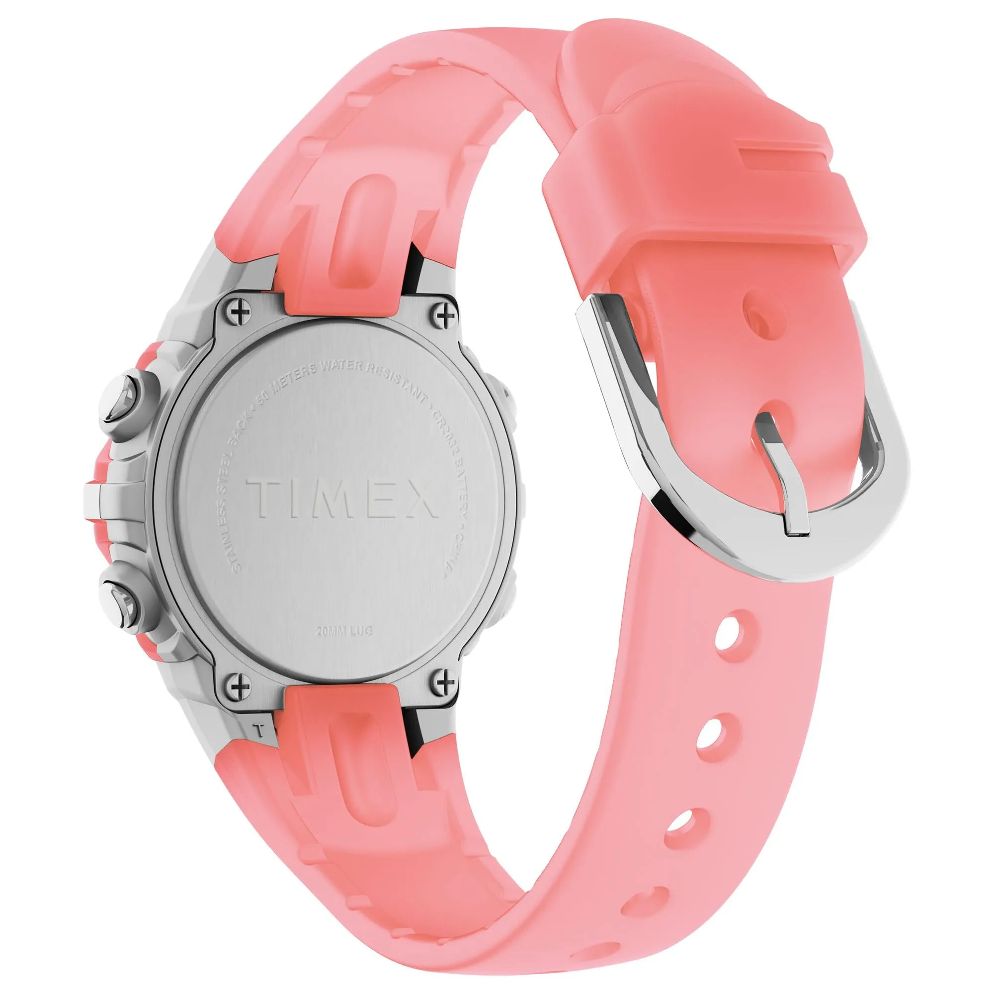 Timex Orologio sportivo unisex da 33 mm, cinturino in resina rosa, quadrante digitale, cassa argentata TW5M61600 - immagine 5