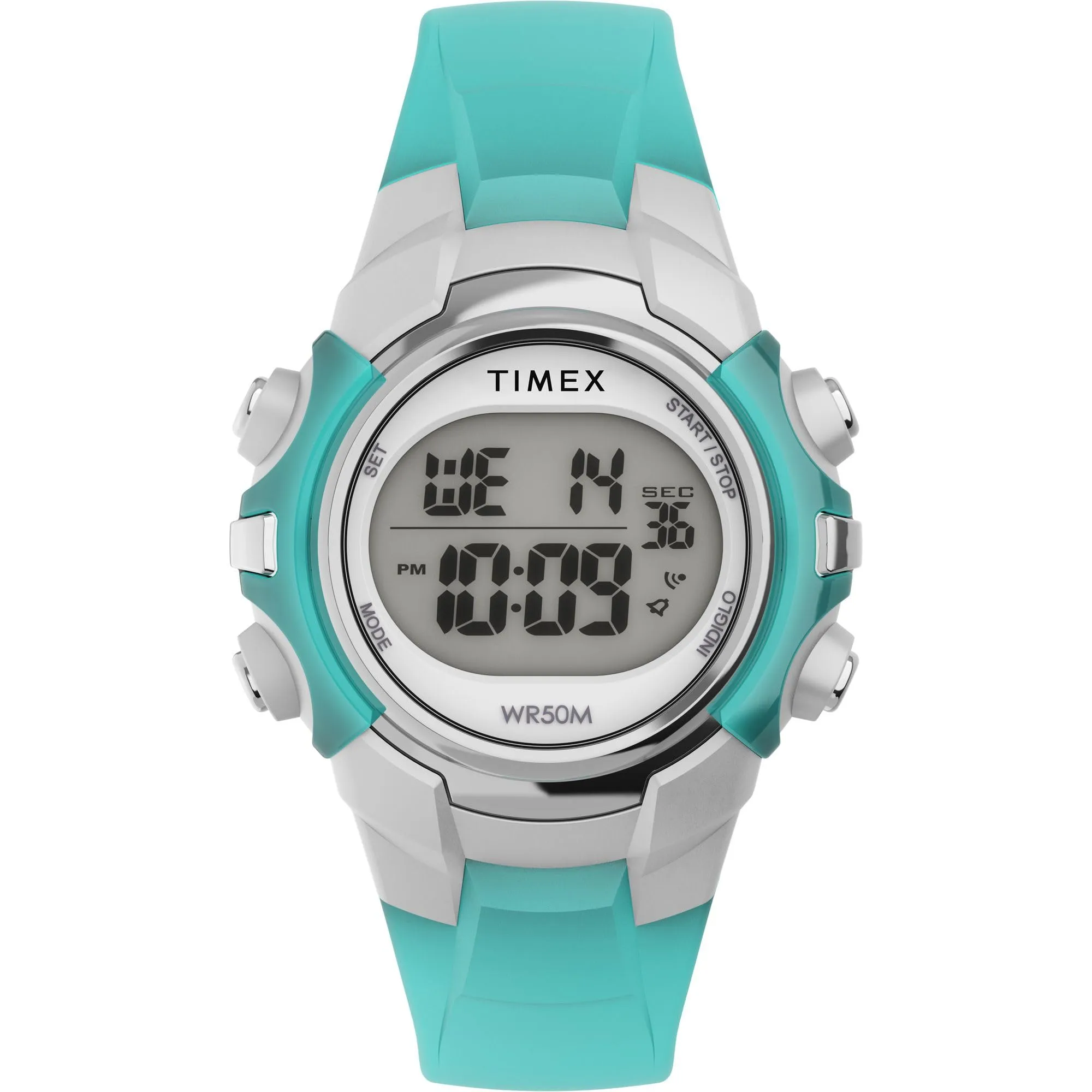 Timex TW5M61400 Youth, Orologio digitale da 33 mm, quadrante digitale cassa color argento, cinturino in resina blu - immagine 1