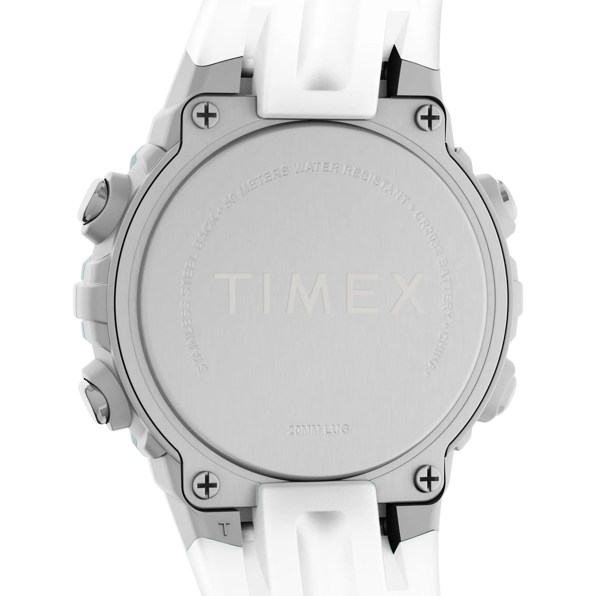 Timex Orologio sportivo unisex da 33 mm, cinturino in resina bianca, quadrante digitale, cassa argentata TW5M61500 - immagine 4