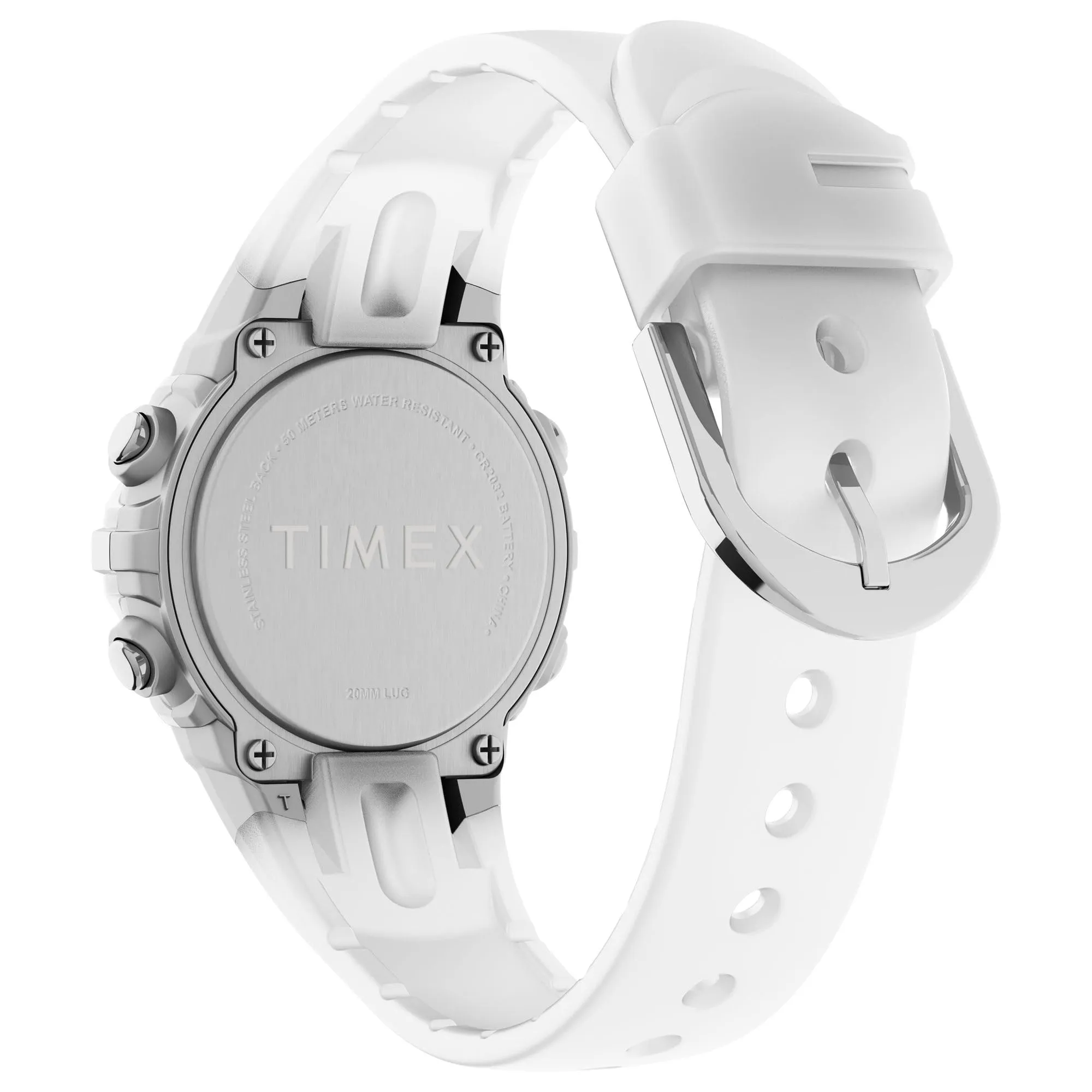 Timex Orologio sportivo unisex da 33 mm, cinturino in resina bianca, quadrante digitale, cassa argentata TW5M61500 - immagine 5