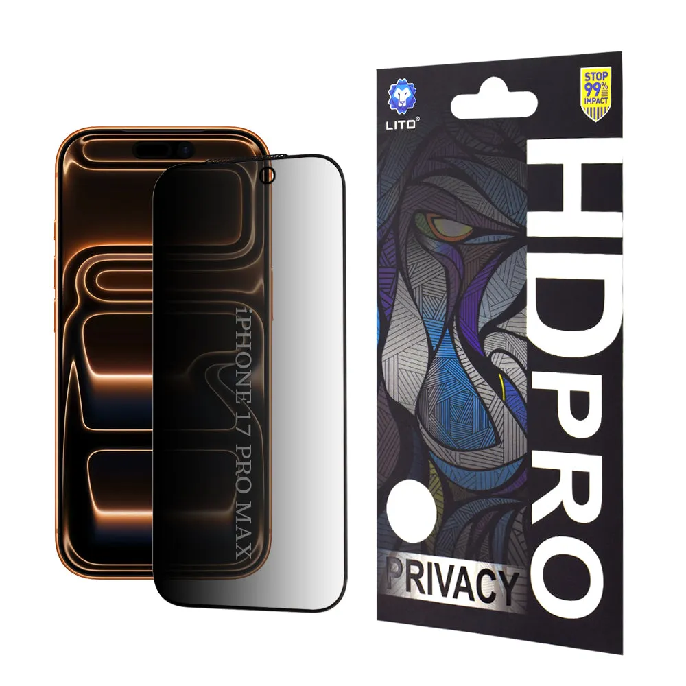 Pellicola protettiva per schermo Privacy Lito HD Pro per Apple 17 Pro Max, Vetro temperato, Full Glue - immagine 1