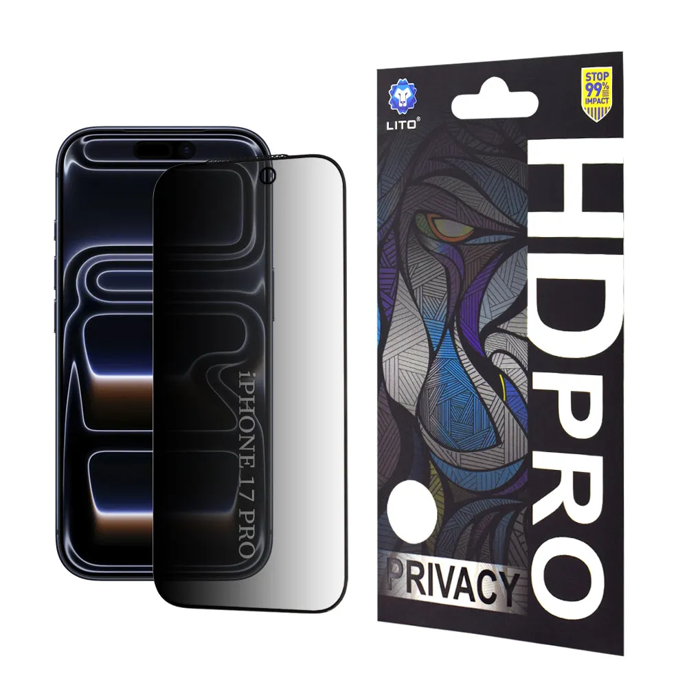 Pellicola Protettiva Schermo Privacy Lito HD Pro per Apple iPhone 17 Pro, Vetro Temperato, Full Glue - immagine 1