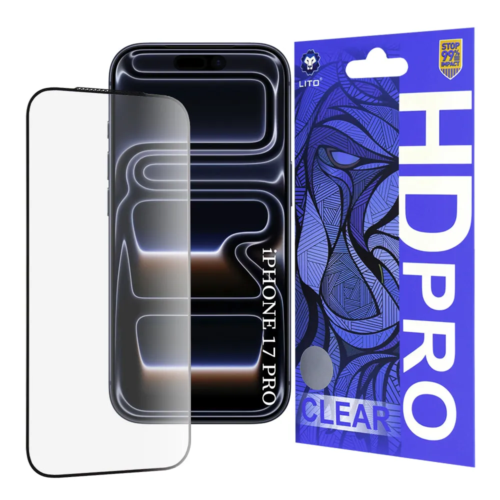 Pellicola protettiva per schermo Lito HD Pro Clear per Apple iPhone 18 Pro / 17 Pro, Vetro temperato, Full Glue, Nero - immagine 1