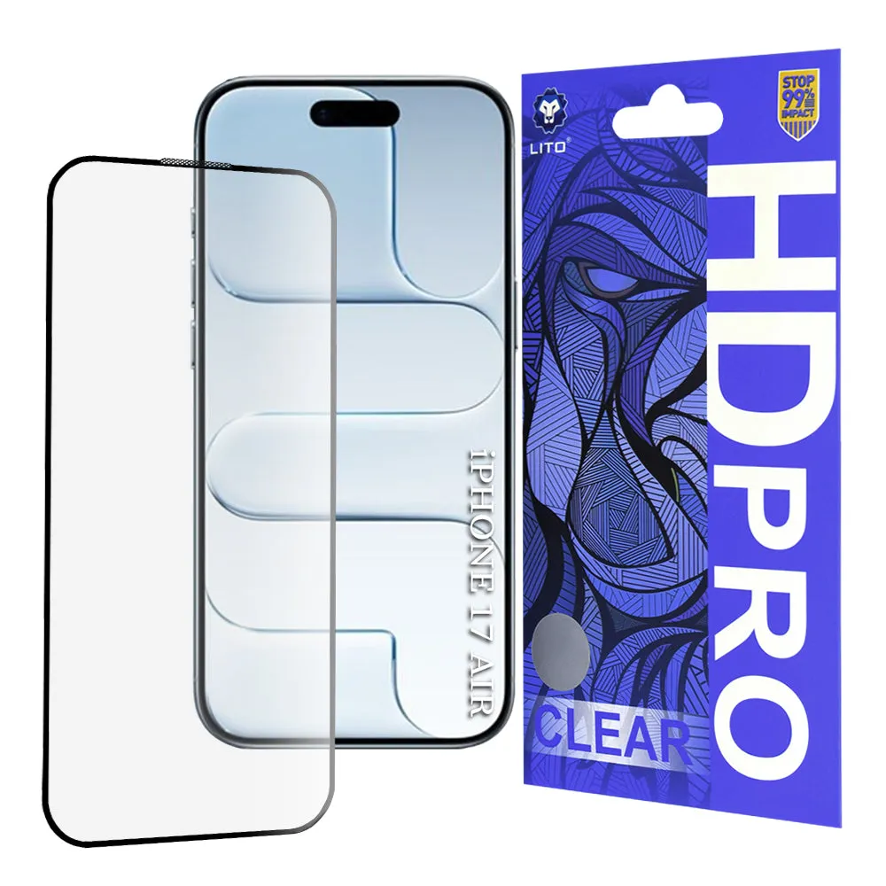 Pellicola Protettiva Schermo Lito HD Pro Clear per Apple iPhone 17 Air, Vetro Temperato, Full Glue, Nera - immagine 1
