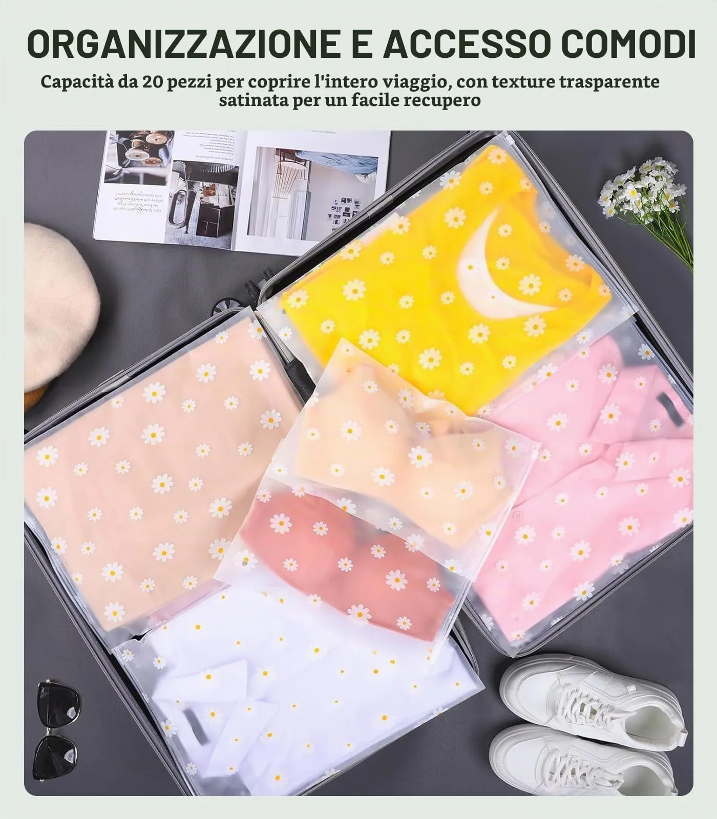 AiQInu 20 Pezzi Sacchetti per Vestiti Trasparenti Plastica,Riutilizzabile Sacchetti Vestiti Viaggio, Borsa Valigia Organizer, Trasparenti Plastica da Zip(4 taglie) - immagine 2