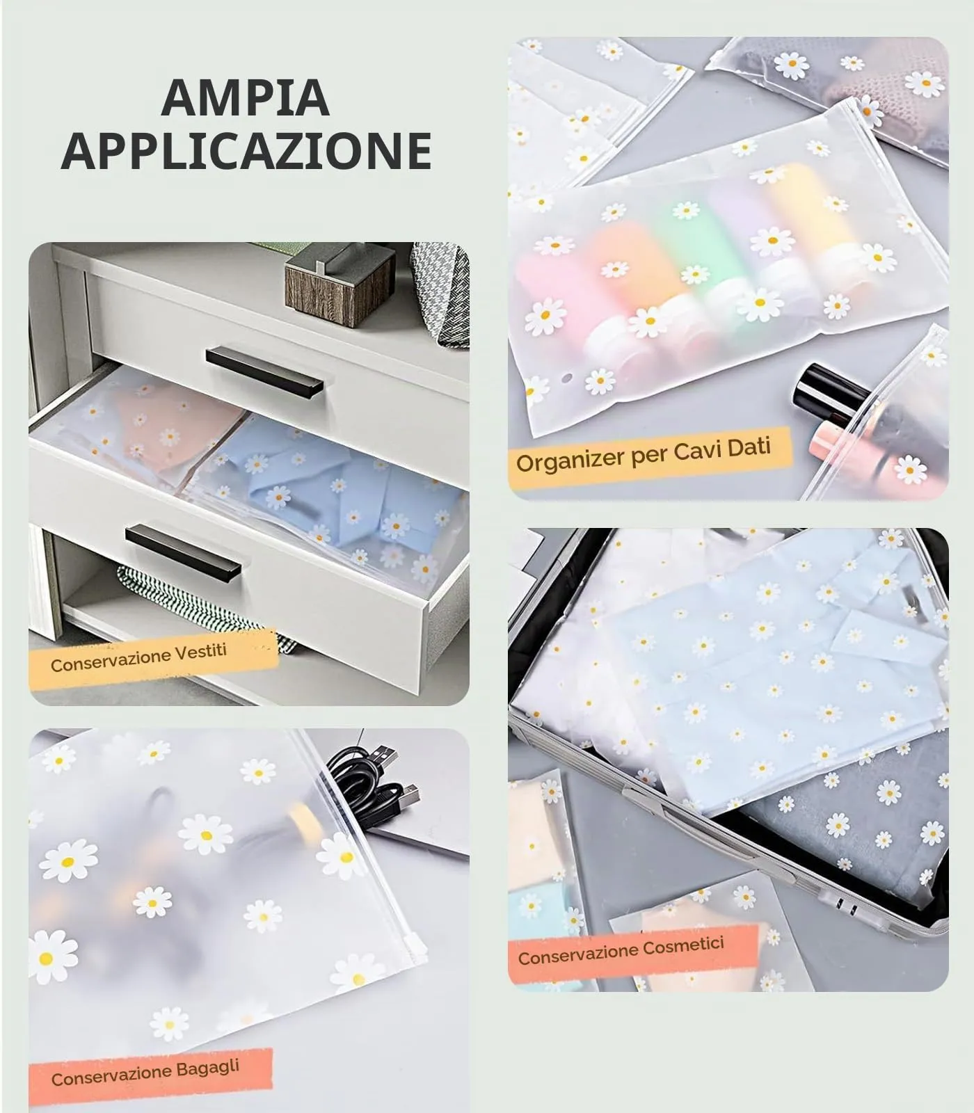 AiQInu 20 Pezzi Sacchetti per Vestiti Trasparenti Plastica,Riutilizzabile Sacchetti Vestiti Viaggio, Borsa Valigia Organizer, Trasparenti Plastica da Zip(4 taglie) - immagine 4