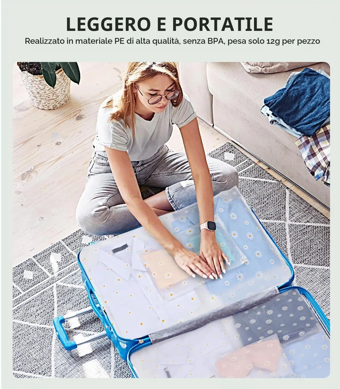 AiQInu 20 Pezzi Sacchetti per Vestiti Trasparenti Plastica,Riutilizzabile Sacchetti Vestiti Viaggio, Borsa Valigia Organizer, Trasparenti Plastica da Zip(4 taglie) - immagine 6