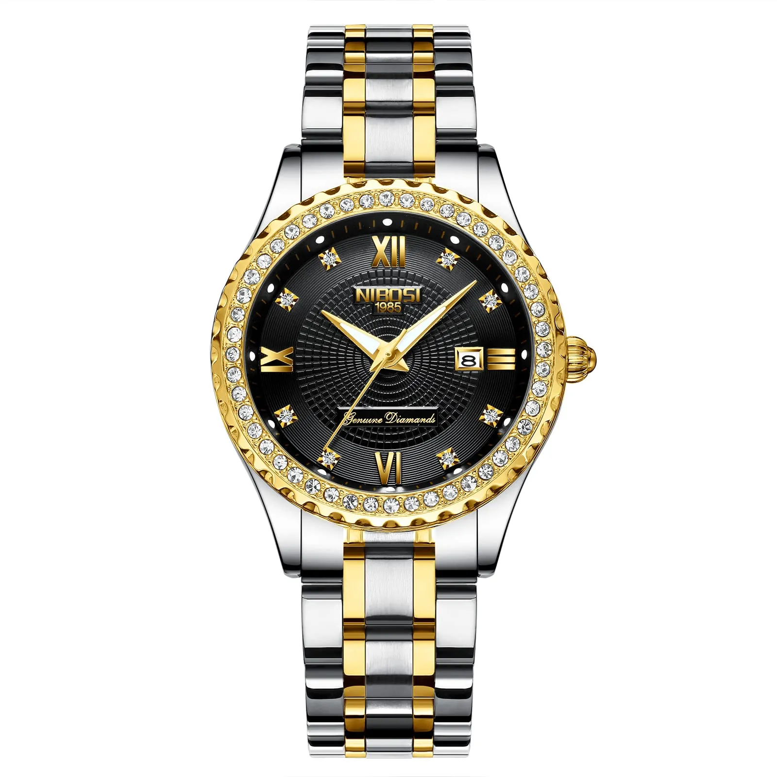 NIBOSI Orologio da polso da donna, orologio da donna analogico al quarzo, oro rosa, quadrante con diamanti, elegante orologio da polso impermeabile per ragazze, bracciale gioiello, Bracciale - immagine 1