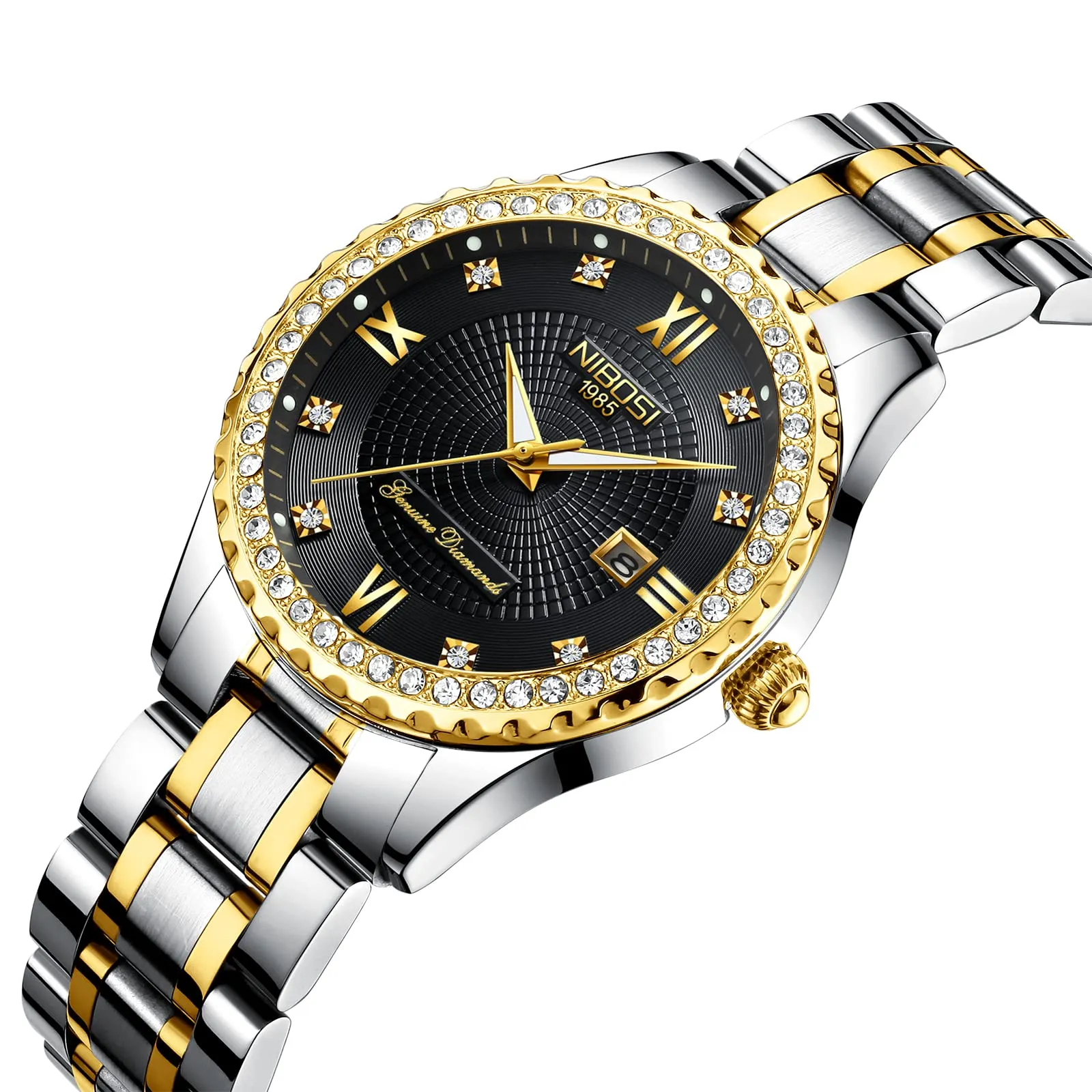 NIBOSI Orologio da polso da donna, orologio da donna analogico al quarzo, oro rosa, quadrante con diamanti, elegante orologio da polso impermeabile per ragazze, bracciale gioiello, Bracciale - immagine 2