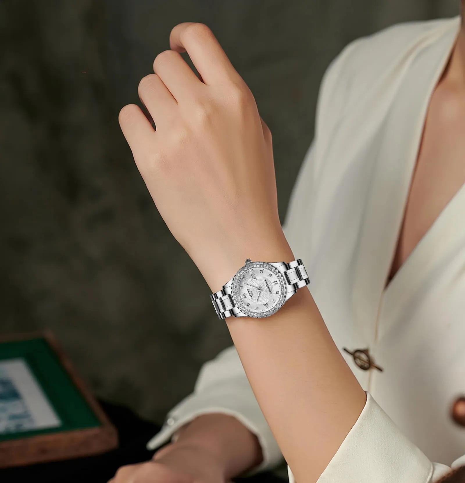 NIBOSI Orologio da polso da donna, orologio analogico al quarzo in oro rosa con quadrante a diamanti, elegante orologio da polso impermeabile per ragazze, bracciale gioiello - immagine 6