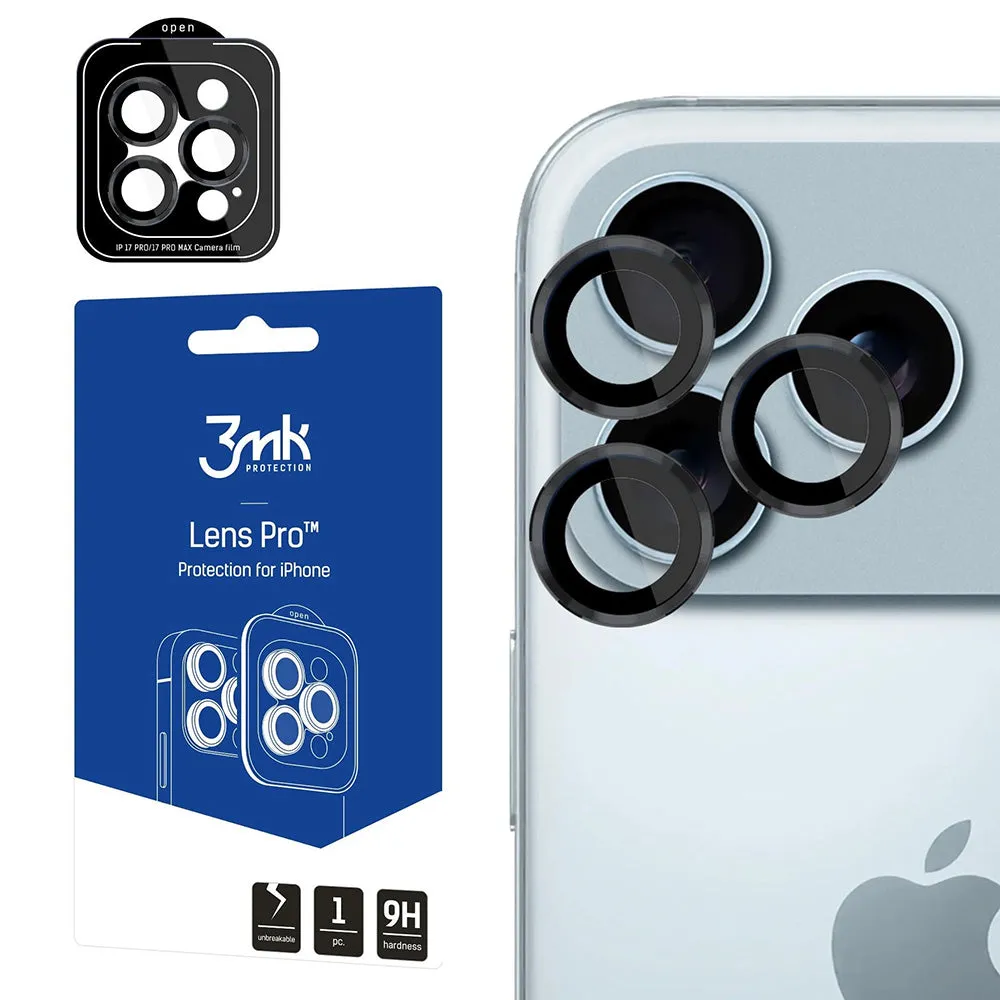 Pellicola protettiva per Fotocamera Posteriore 3MK Protection Pro per Apple iPhone 17 Pro Max / 17 Pro, Vetro Temperato, Nero - immagine 1