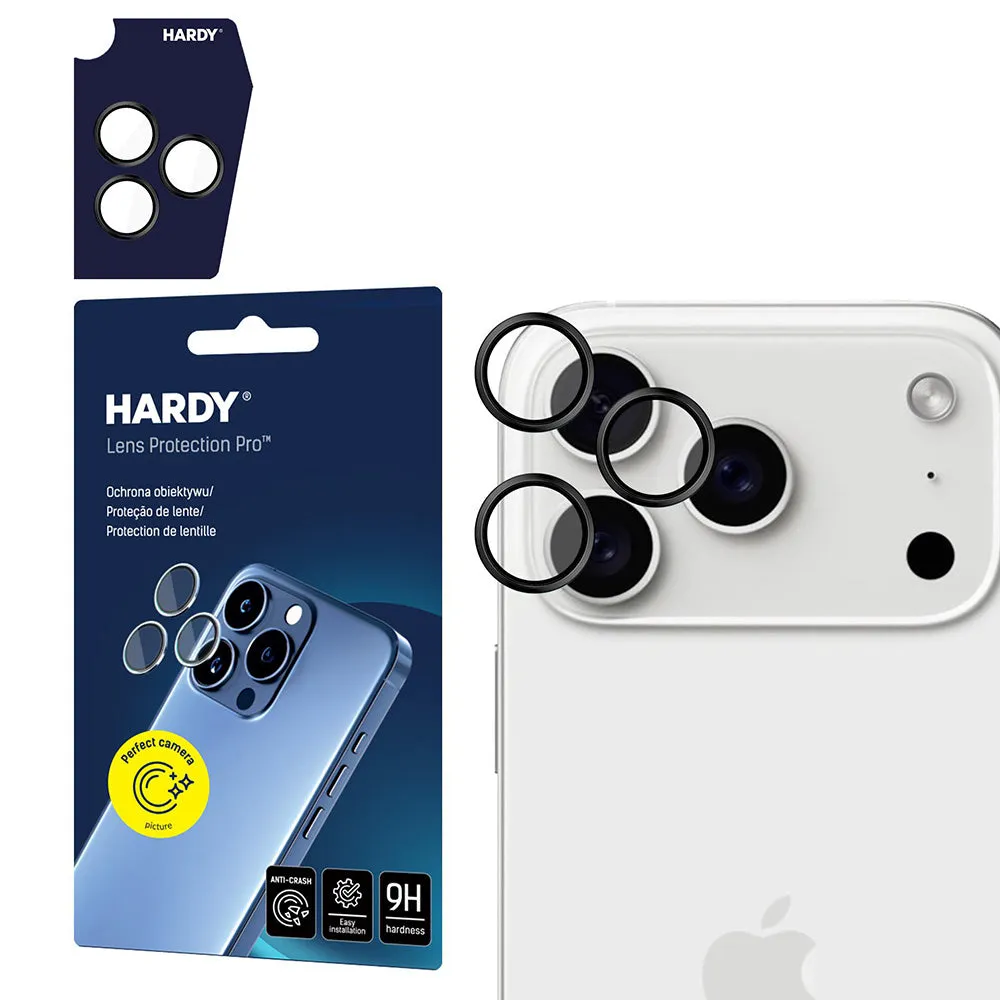 Pellicola Protettiva Posteriore Camera 3MK Hardy Protection Pro per Apple iPhone 17 Pro Max / 17 Pro, Vetro Temperato, Nero - immagine 1