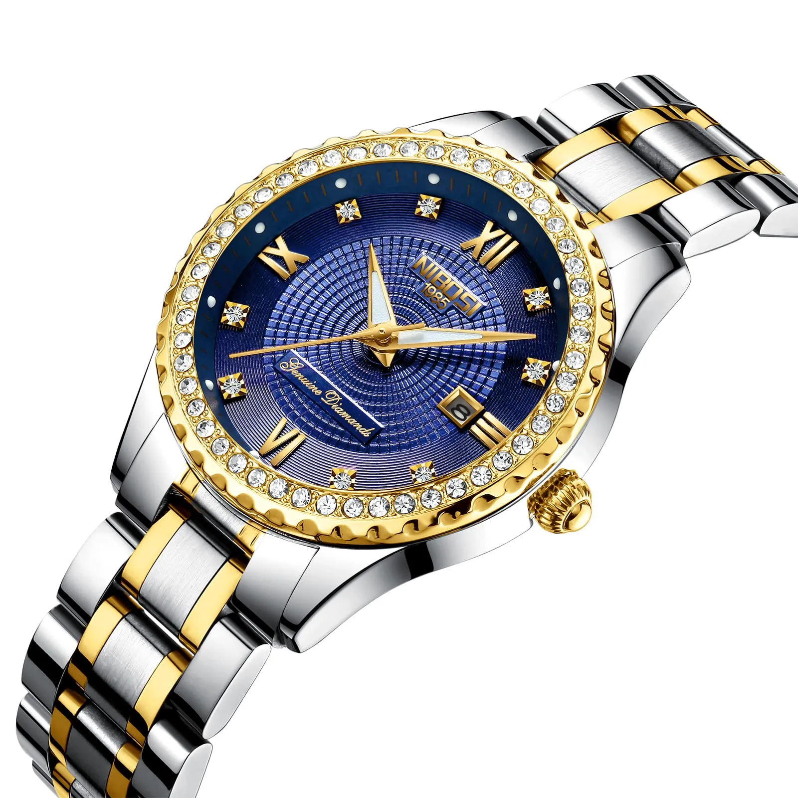 NIBOSI Orologio da polso da donna, orologio da donna analogico al quarzo, oro rosa, quadrante con diamanti, elegante orologio da polso impermeabile per ragazze, bracciale gioiello, Bracciale - immagine 2