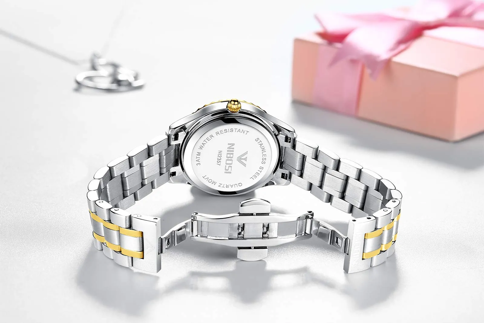 NIBOSI Orologio da polso da donna, orologio da donna analogico al quarzo, oro rosa, quadrante con diamanti, elegante orologio da polso impermeabile per ragazze, bracciale gioiello, Bracciale - immagine 6