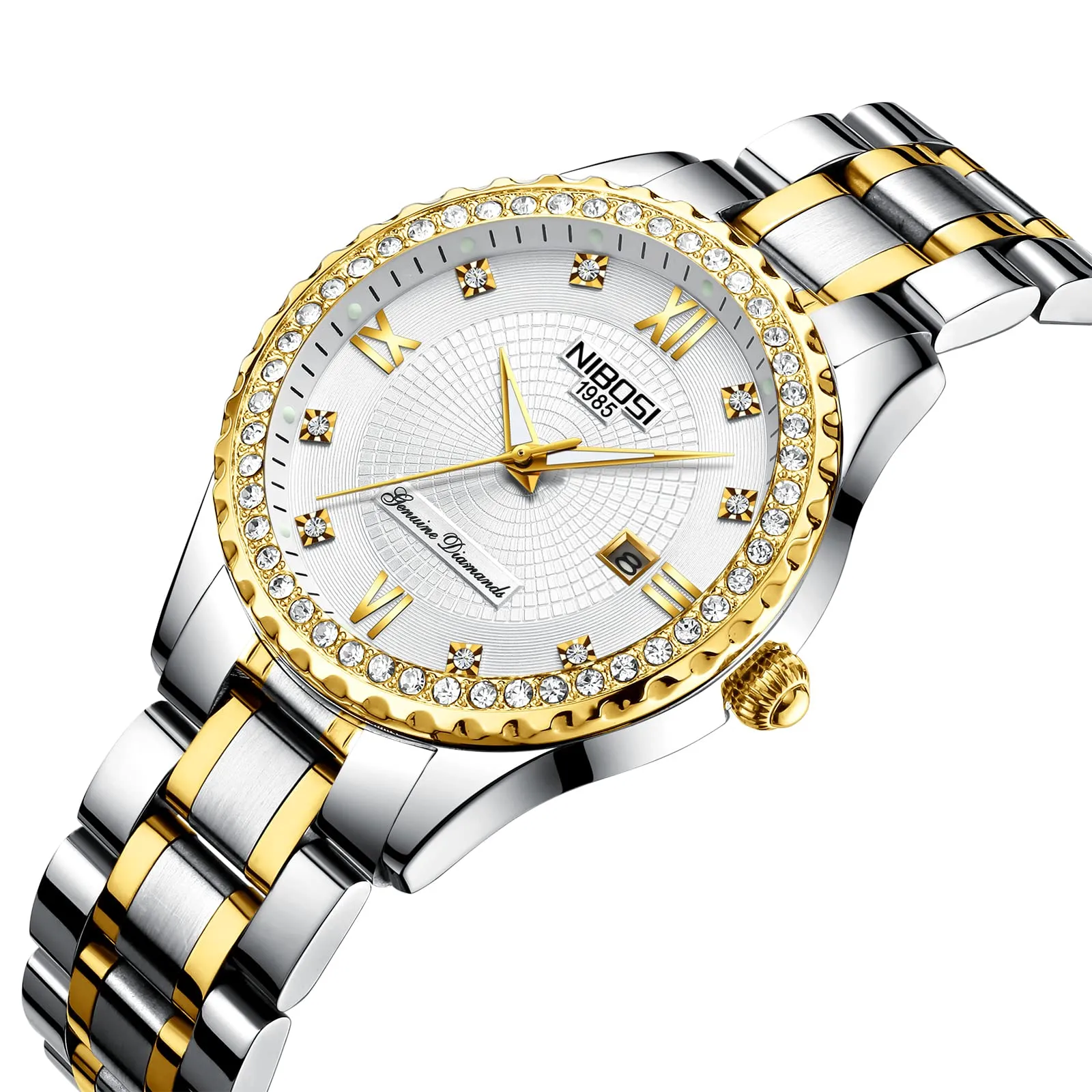 NIBOSI Orologio da polso da donna, orologio da donna analogico al quarzo, oro rosa, quadrante con diamanti, elegante orologio da polso impermeabile per ragazze, bracciale gioiello, Classico - immagine 2