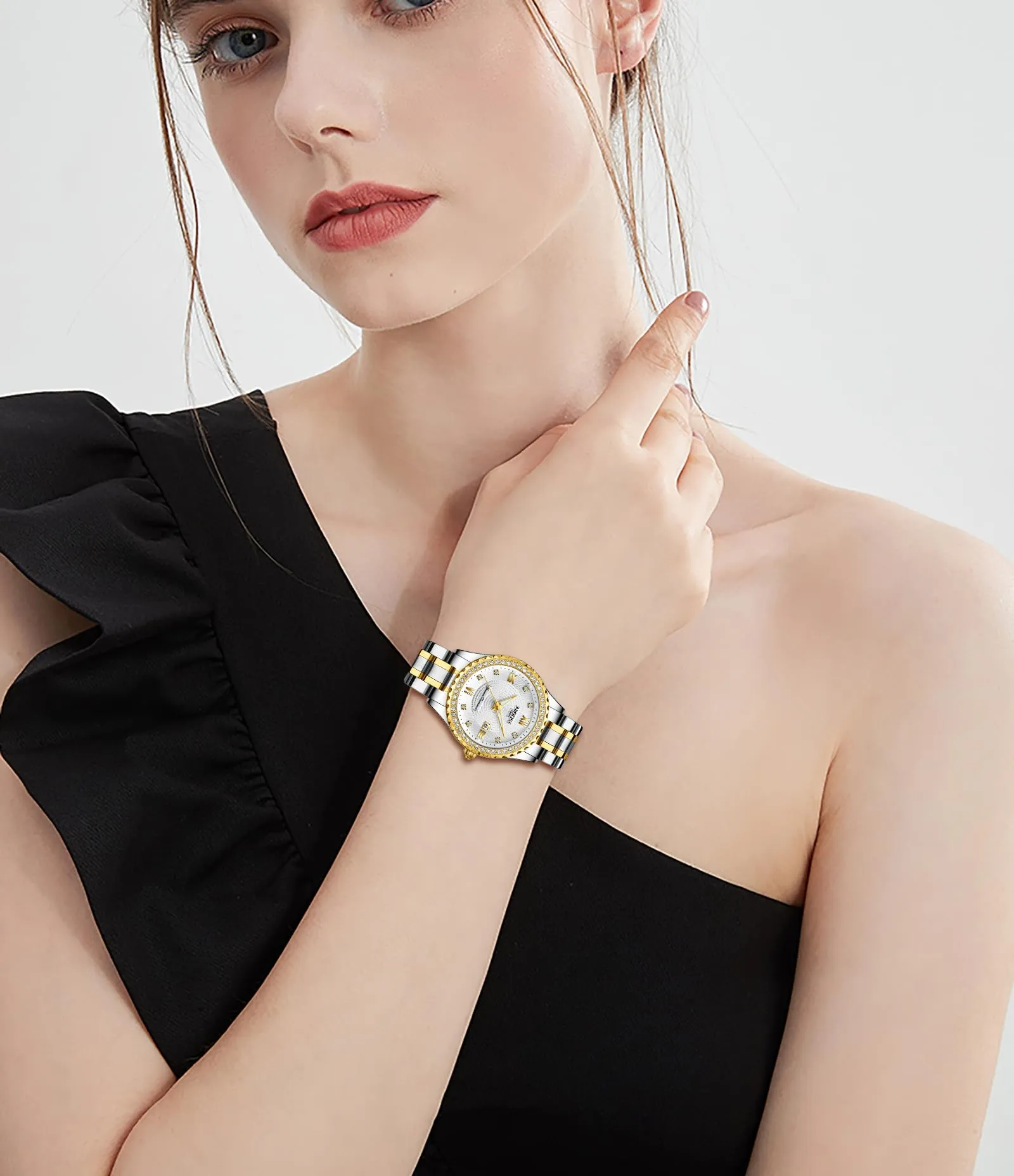 NIBOSI Orologio da polso da donna, orologio da donna analogico al quarzo, oro rosa, quadrante con diamanti, elegante orologio da polso impermeabile per ragazze, bracciale gioiello, Classico - immagine 4