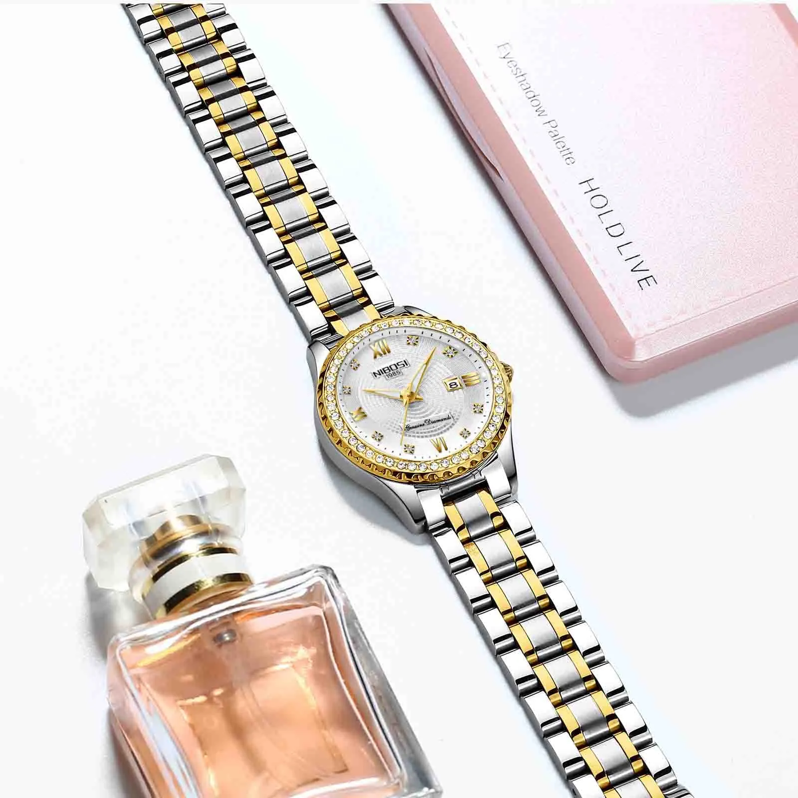 NIBOSI Orologio da polso da donna, orologio da donna analogico al quarzo, oro rosa, quadrante con diamanti, elegante orologio da polso impermeabile per ragazze, bracciale gioiello, Classico - immagine 7