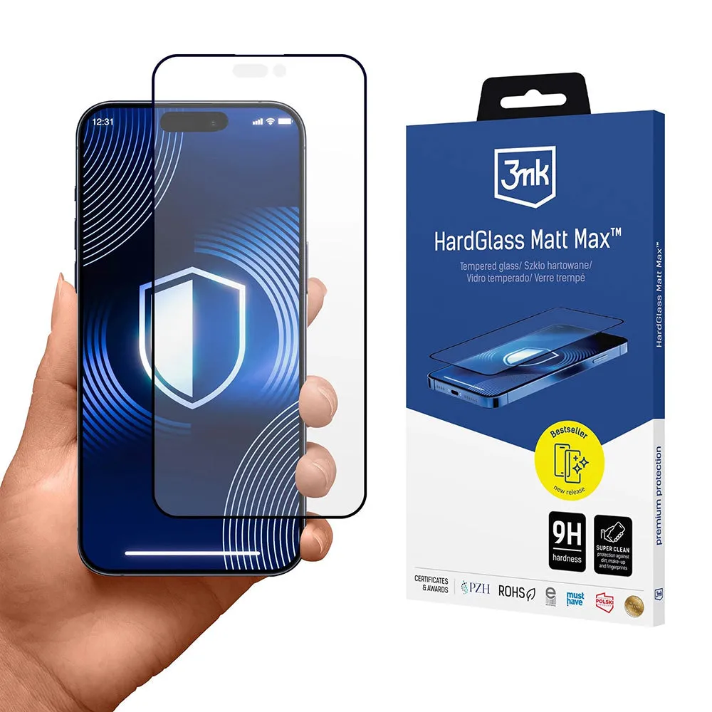 Pellicola Protettiva Schermo Matte 3MK HardGlass Max per Apple iPhone 17 Pro, Vetro Temperato, Full Glue, Nera - immagine 1