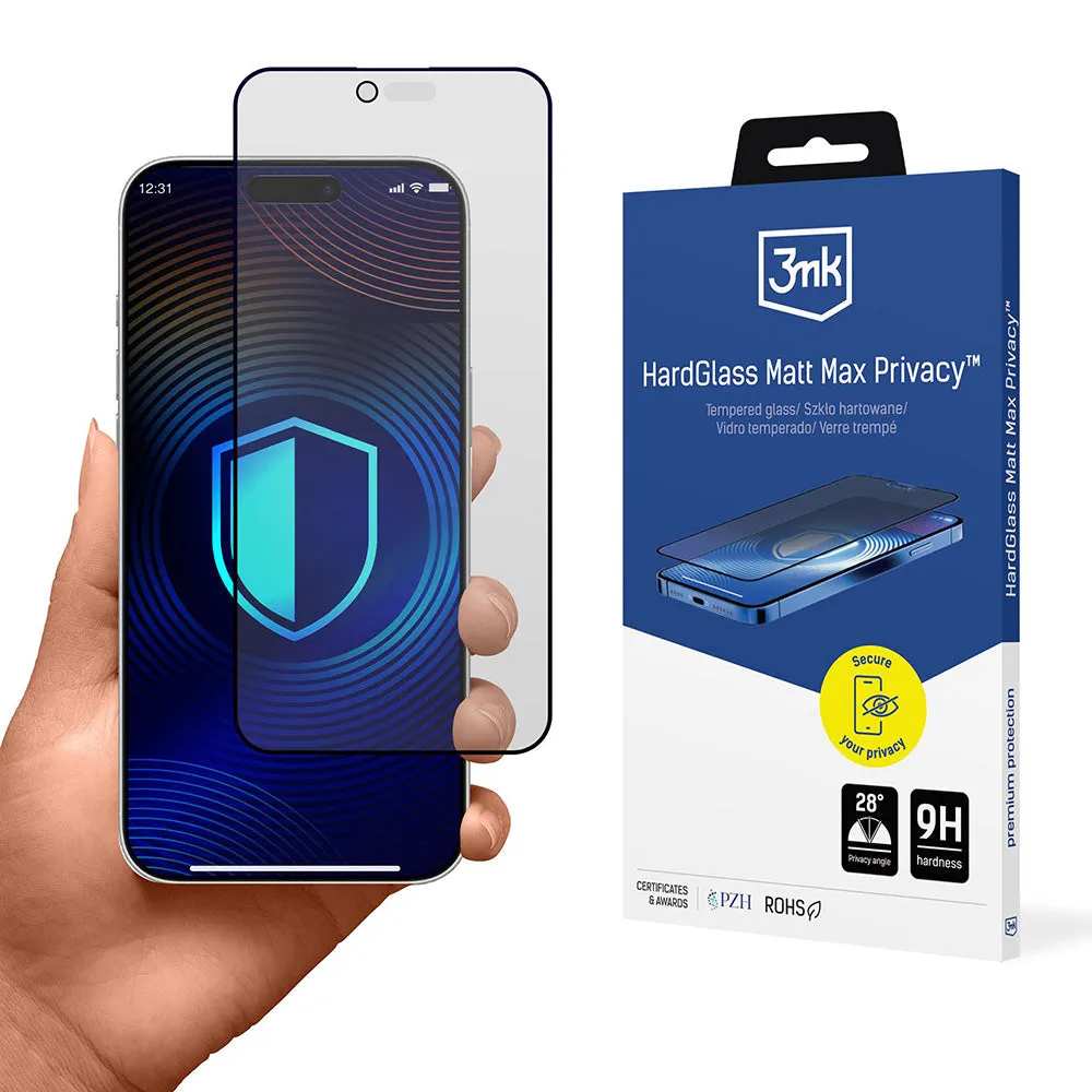 Pellicola Protettiva Schermo Matte Privacy 3MK HardGlass Max per Apple iPhone 17 Air, Vetro Temperato, Full Glue - immagine 1