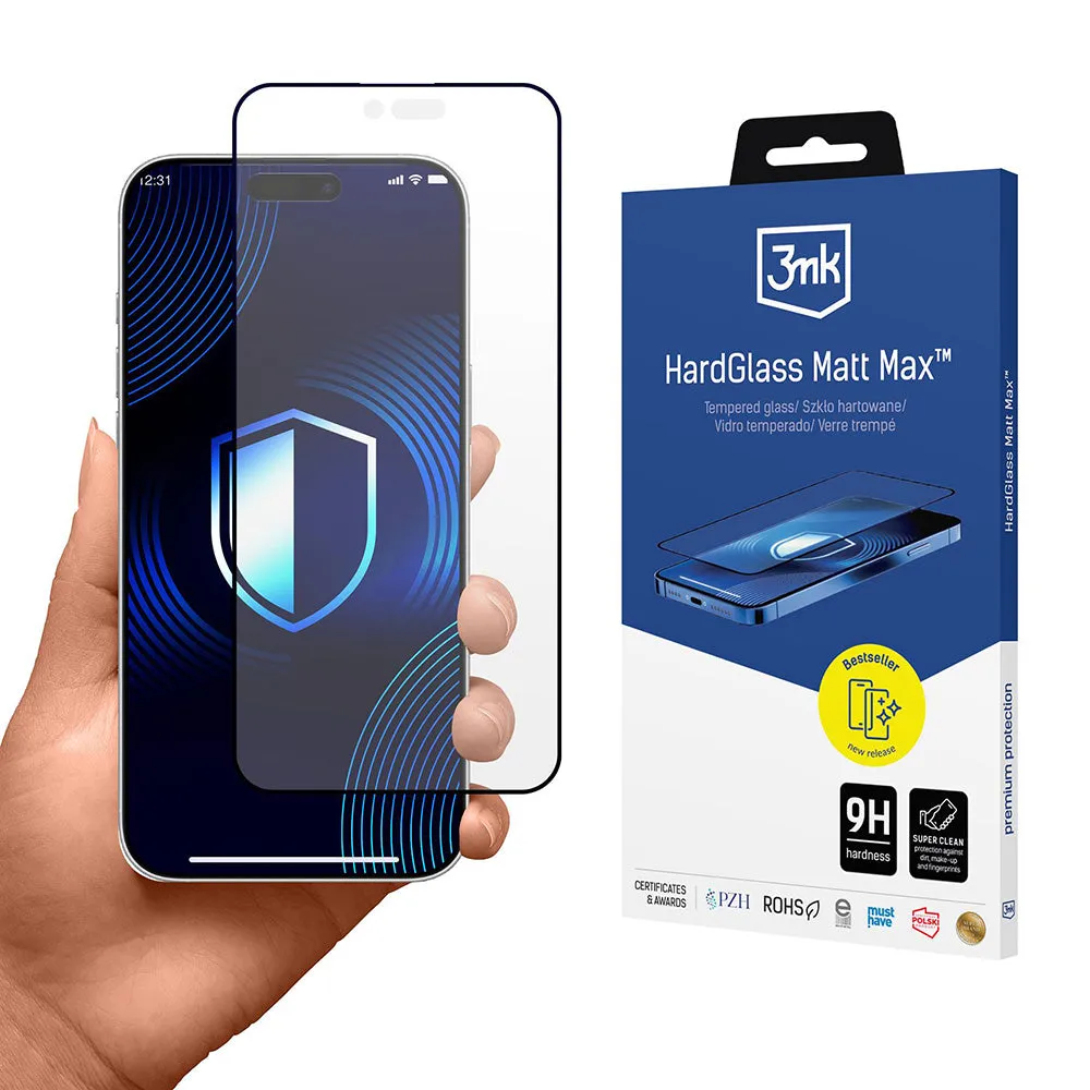 Pellicola Protettiva Schermo Matte 3MK HardGlass Max per Apple iPhone 17 Air, Vetro Temperato, Full Glue, Nera - immagine 1