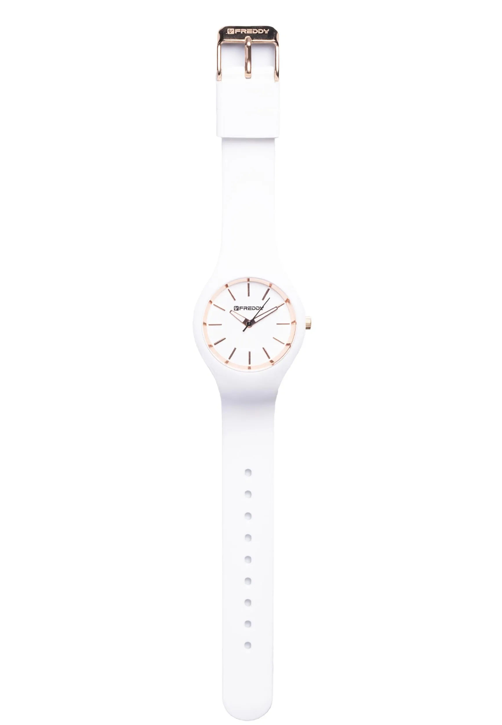 FREDDY Orologio da Polso Donna Rhythm, Rhythm Orologio da Donna in Silicone Bianco e Gold, Cassa Tonda 34 mm - immagine 2
