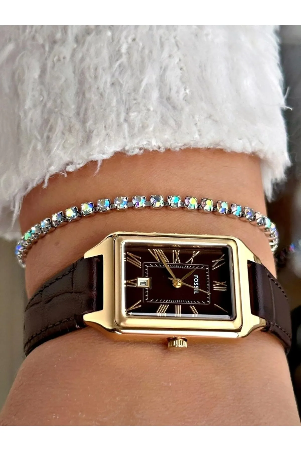 Fossil Raquel Orologio per donna, Movimento al quarzo con cinturino in acciaio inossiperbile o in pelle, Marrone caramello, 23MM - immagine 7