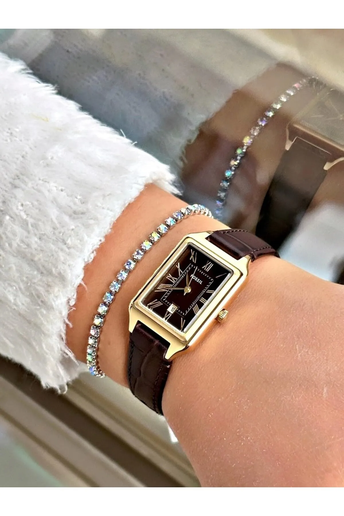 Fossil Raquel Orologio per donna, Movimento al quarzo con cinturino in acciaio inossiperbile o in pelle, Marrone caramello, 23MM - immagine 8