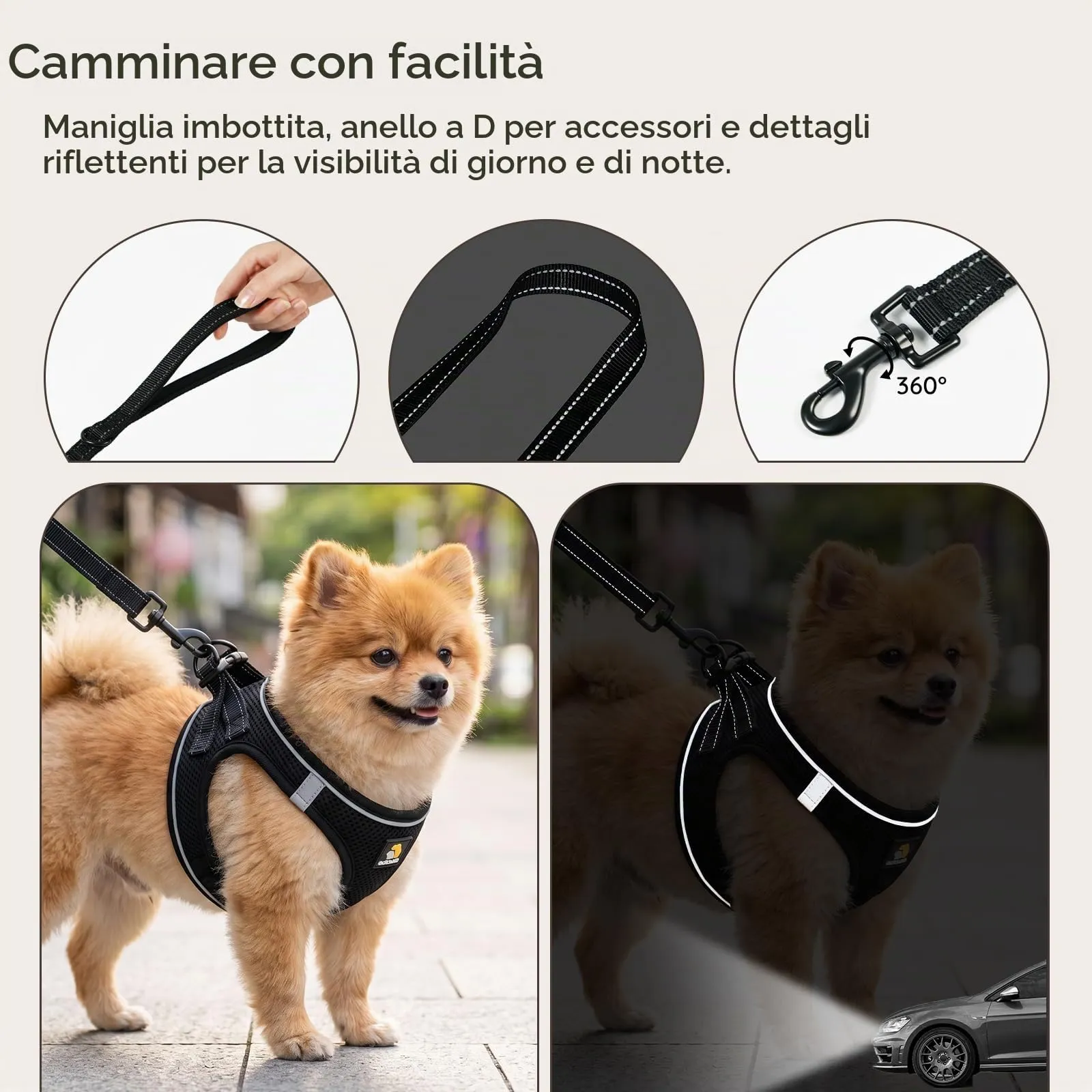 BELLA & PAL Pettorina Cane Taglia Piccola, Pettorine per Cuccioli con Guinzaglio, Step In Riflettente in Air Mesh Morbida e Traspirante, Imbracatura per Cani Poccoli, Nero, XS - immagine 4
