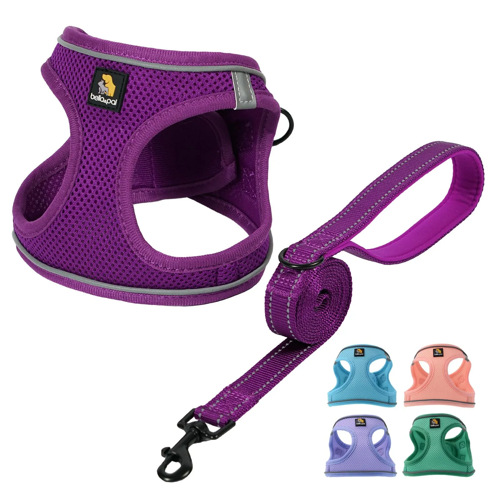 BELLA & PAL Pettorina Cane Taglia Piccola, Pettorine per Cuccioli con Guinzaglio, Step In Riflettente in Air Mesh Morbida e Traspirante, Imbracatura per Cani Poccoli, Viola, L - immagine 1