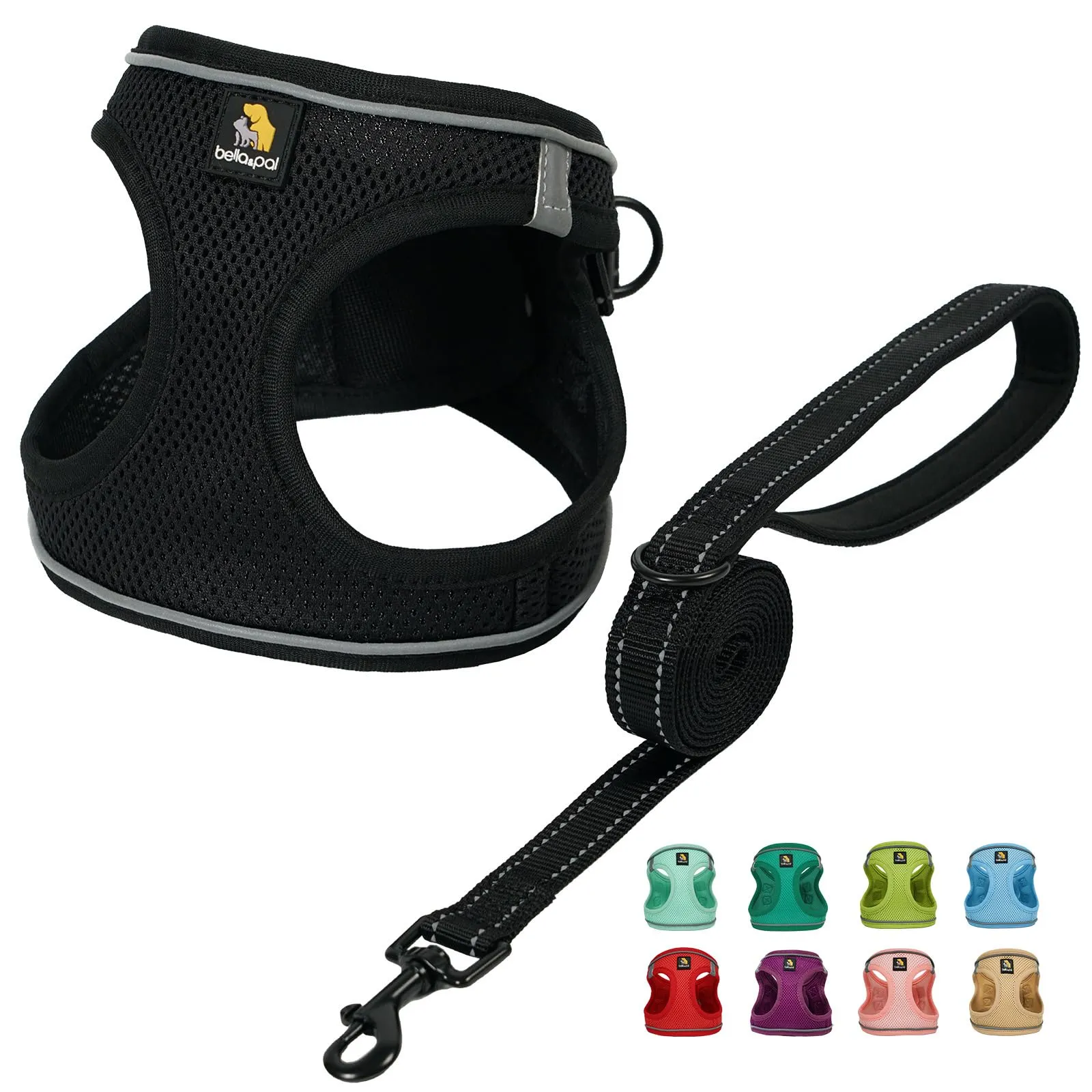 BELLA & PAL Pettorina Cane Taglia Piccola, Pettorine per Cuccioli con Guinzaglio, Step In Riflettente in Air Mesh Morbida e Traspirante, Imbracatura per Cani Poccoli, Nero, XXS - immagine 1