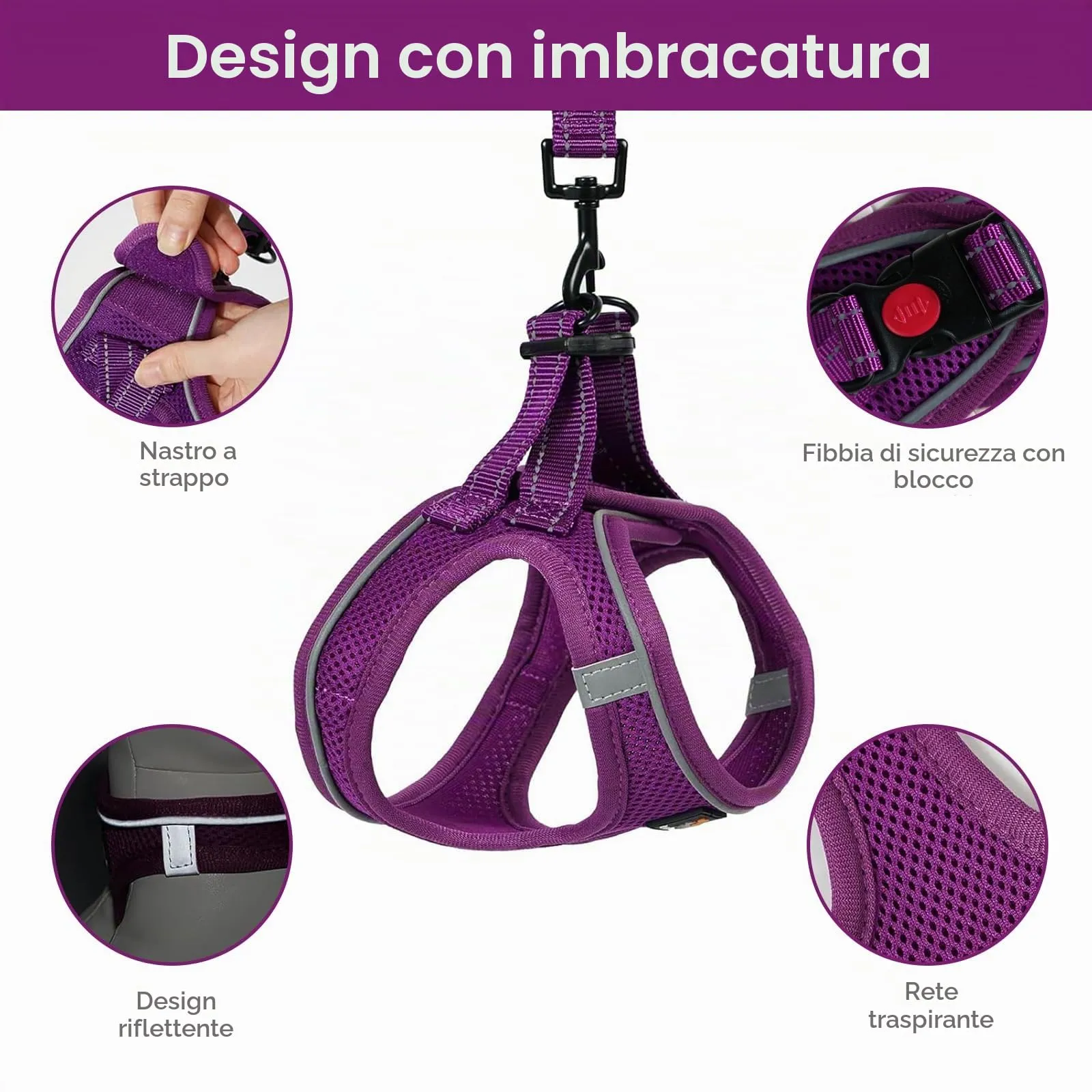 BELLA & PAL Pettorina Cane Taglia Piccola, Pettorine per Cuccioli con Guinzaglio, Step In Riflettente in Air Mesh Morbida e Traspirante, Imbracatura per Cani Poccoli, Viola, XXS - immagine 2