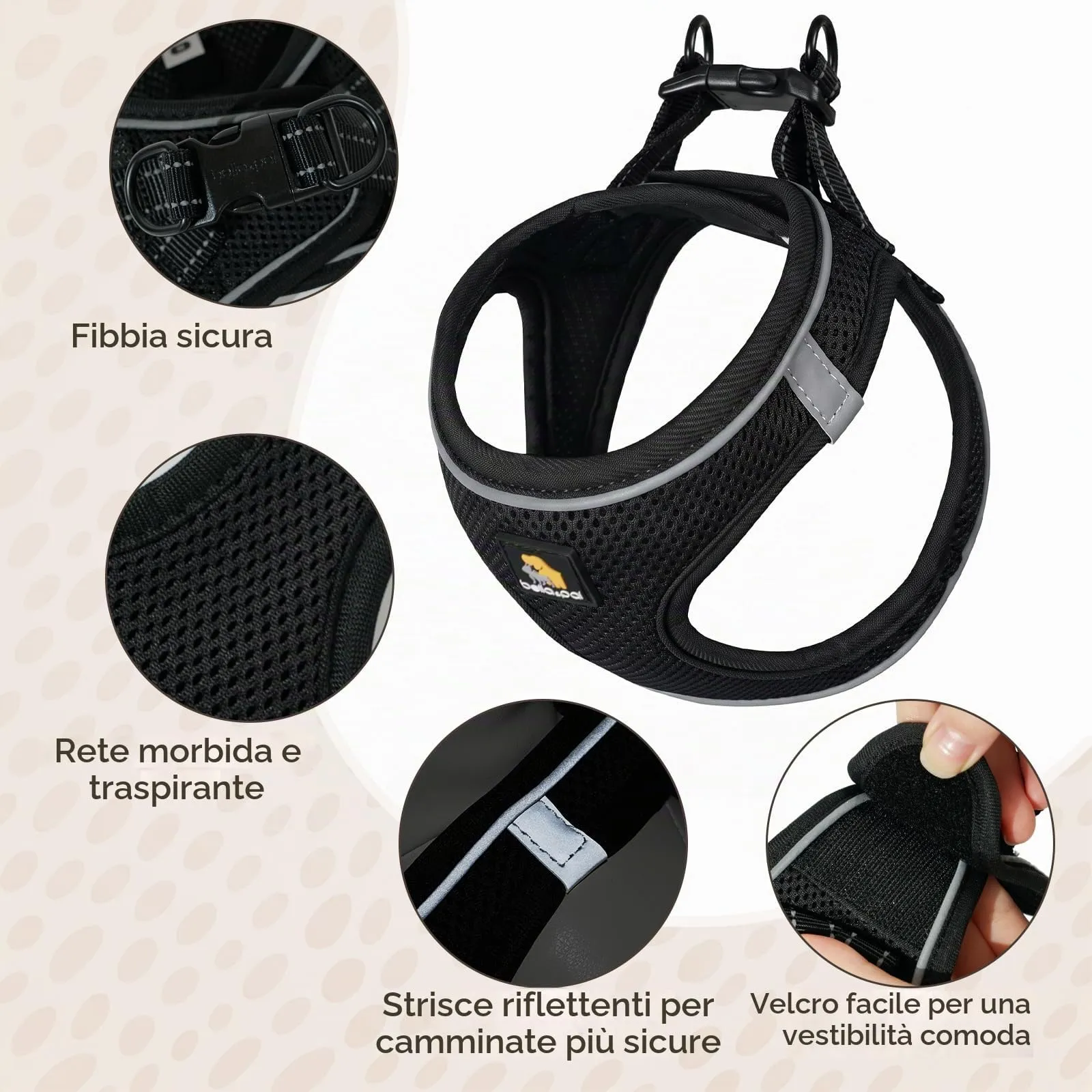 BELLA & PAL Pettorina Cane Taglia Piccola, Pettorine per Cuccioli con Guinzaglio, Step In Riflettente in Air Mesh Morbida e Traspirante, Imbracatura per Cani Poccoli, Nero, M - immagine 2