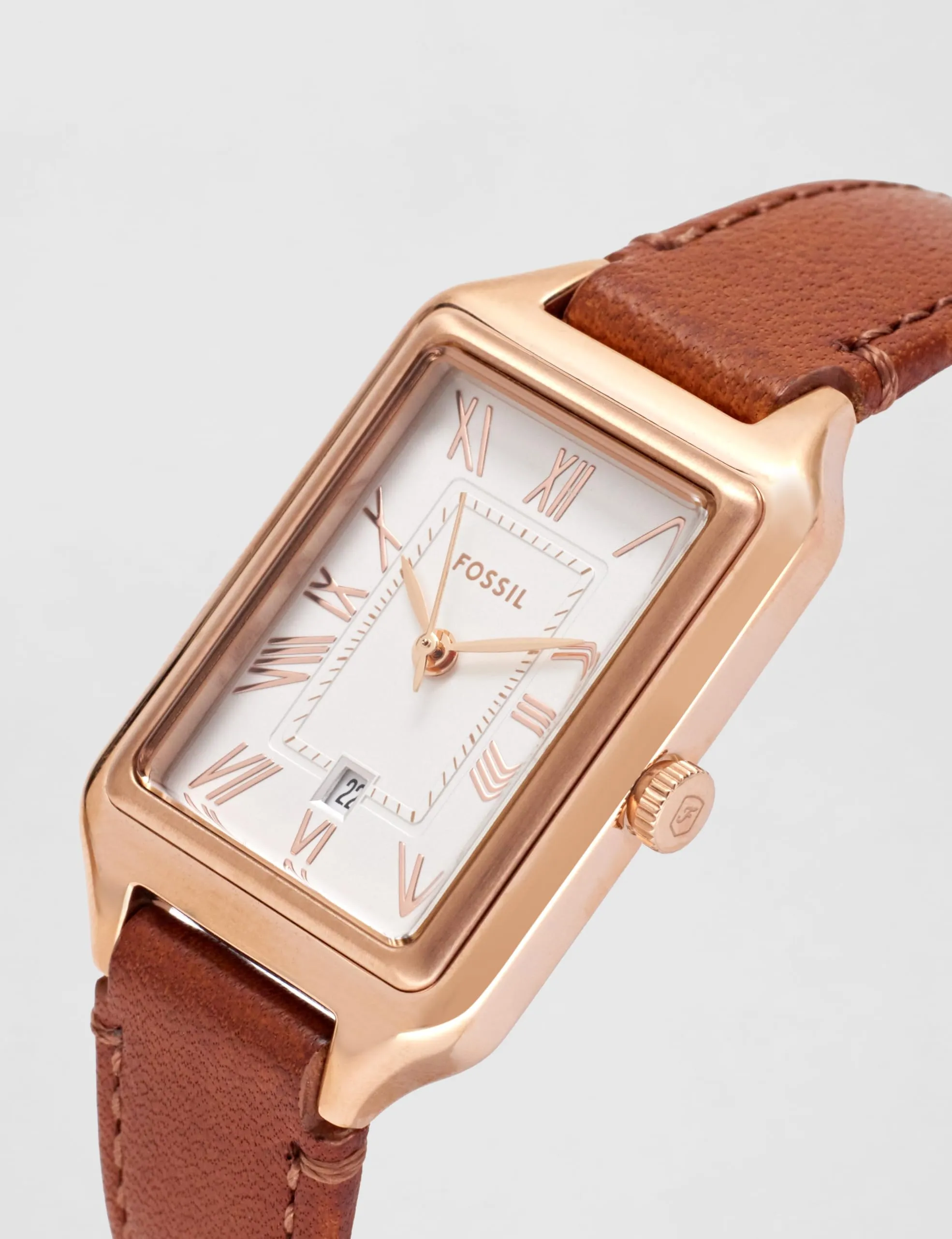 Fossil Raquel Orologio per donna, Movimento al quarzo con cinturino in acciaio inossiperbile o in pelle, Rosso vino, 8.7Lx8.7Wx7Hcm - immagine 4