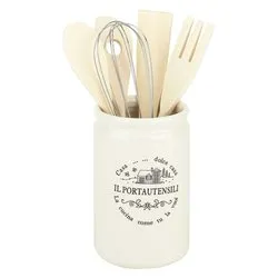 Porta utensili cucina ceramica con 5 accessori DOLCE CASA Crema DC186064898 - immagine 1