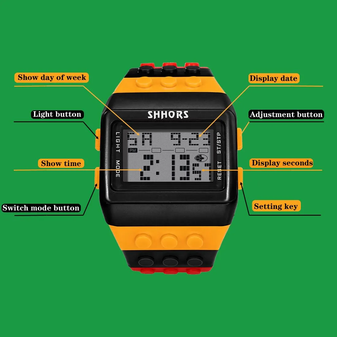 FENKOO Orologio digitale da pols neutro arcobaleno, Nero - immagine 2