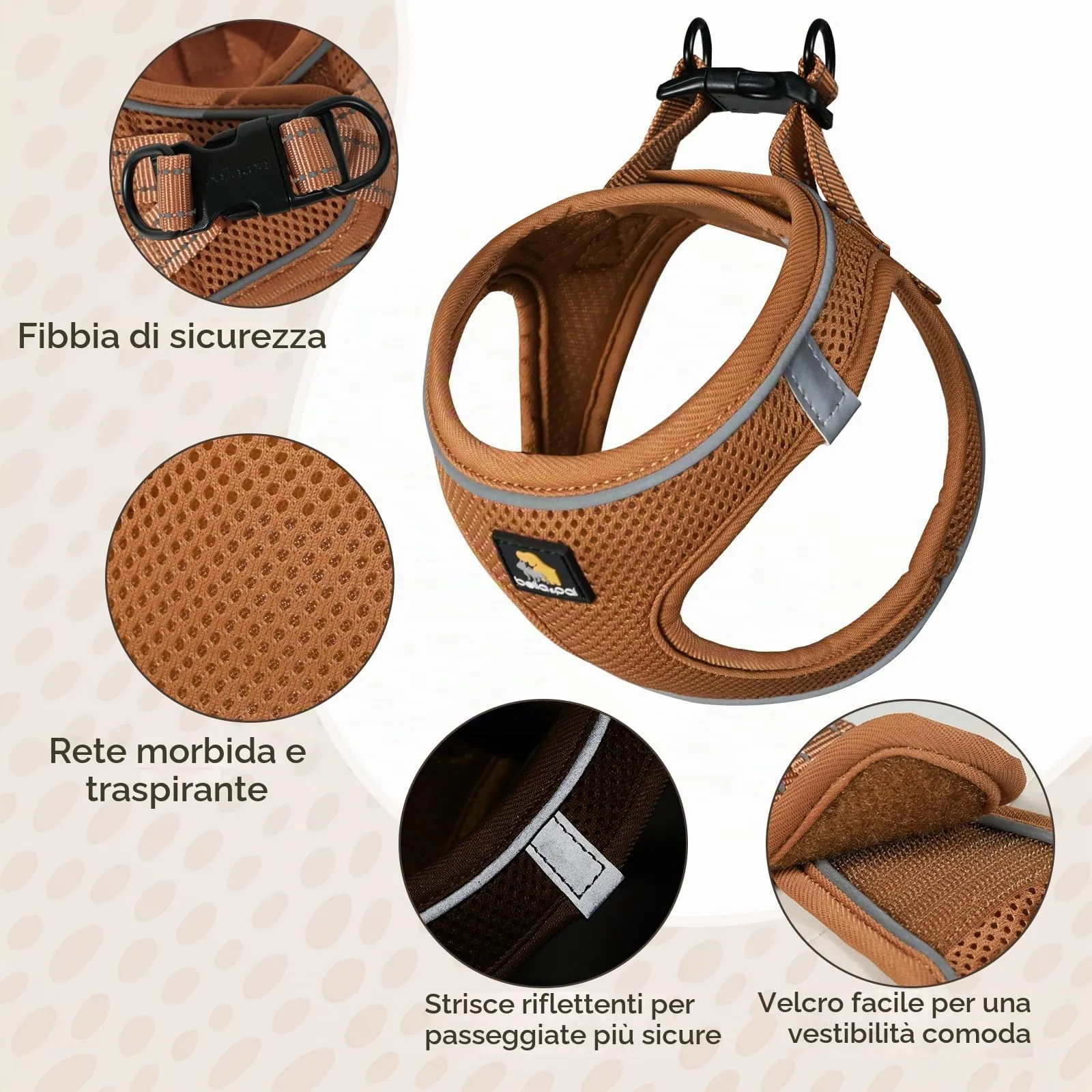 BELLA & PAL Pettorina Cane Taglia Piccola, Pettorine per Cuccioli con Guinzaglio, Step In Riflettente in Air Mesh Morbida e Traspirante, Imbracatura per Cani Poccoli, Marrone, L - immagine 3
