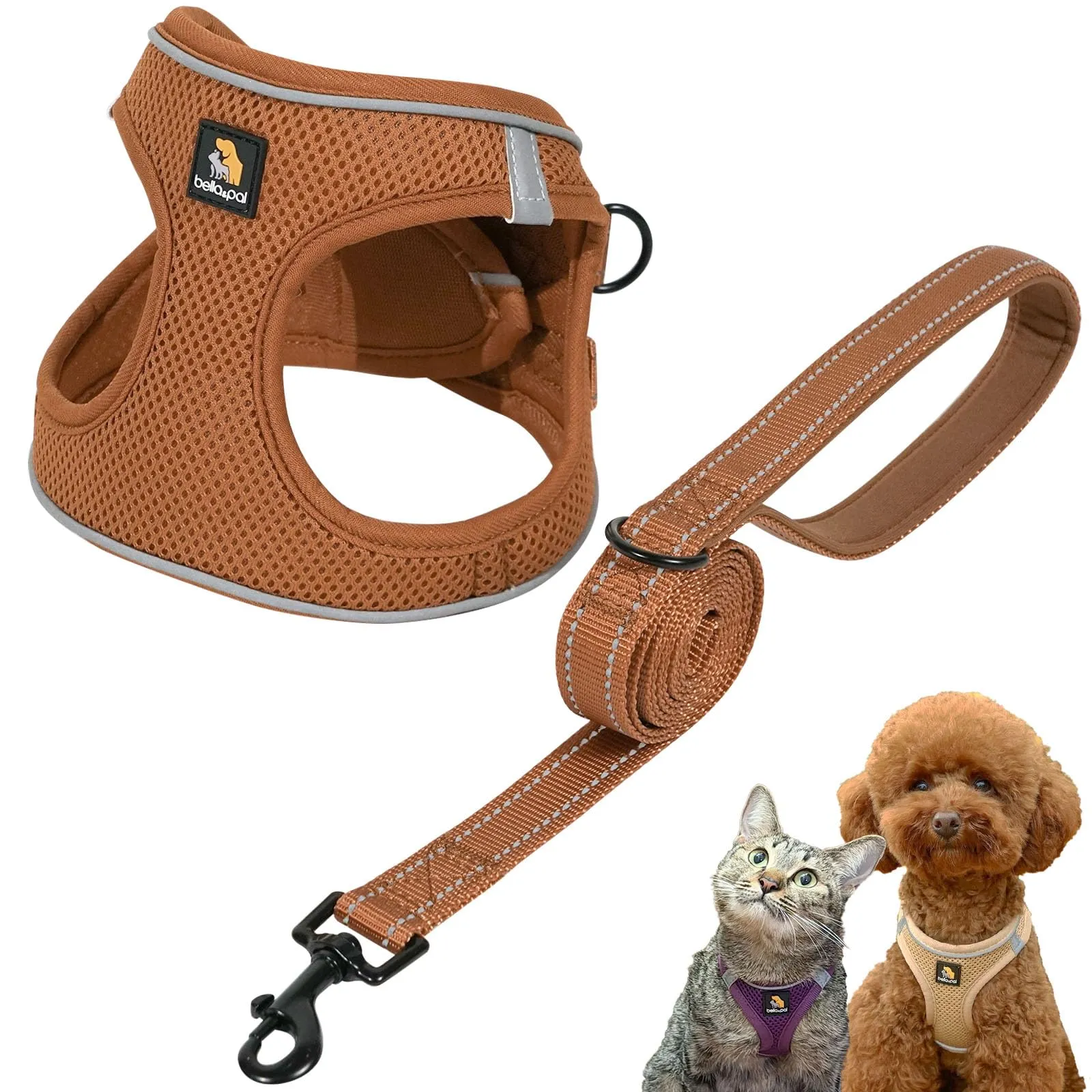 BELLA & PAL Pettorina Cane Taglia Piccola, Pettorine per Cuccioli con Guinzaglio, Step In Riflettente in Air Mesh Morbida e Traspirante, Imbracatura per Cani Poccoli, Marrone, XXS - immagine 1