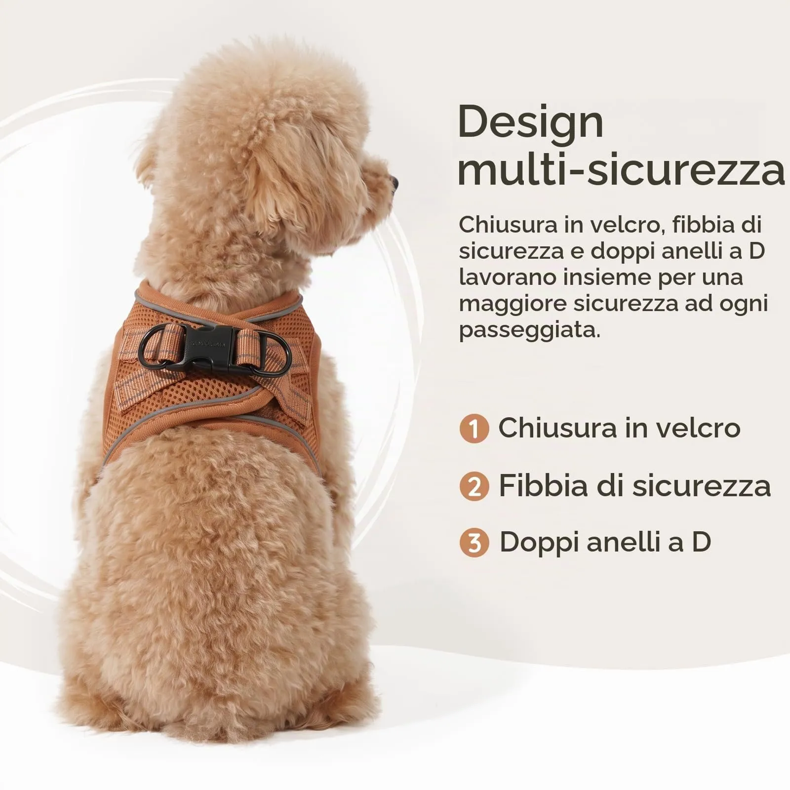 BELLA & PAL Pettorina Cane Taglia Piccola, Pettorine per Cuccioli con Guinzaglio, Step In Riflettente in Air Mesh Morbida e Traspirante, Imbracatura per Cani Poccoli, Marrone, XXS - immagine 3