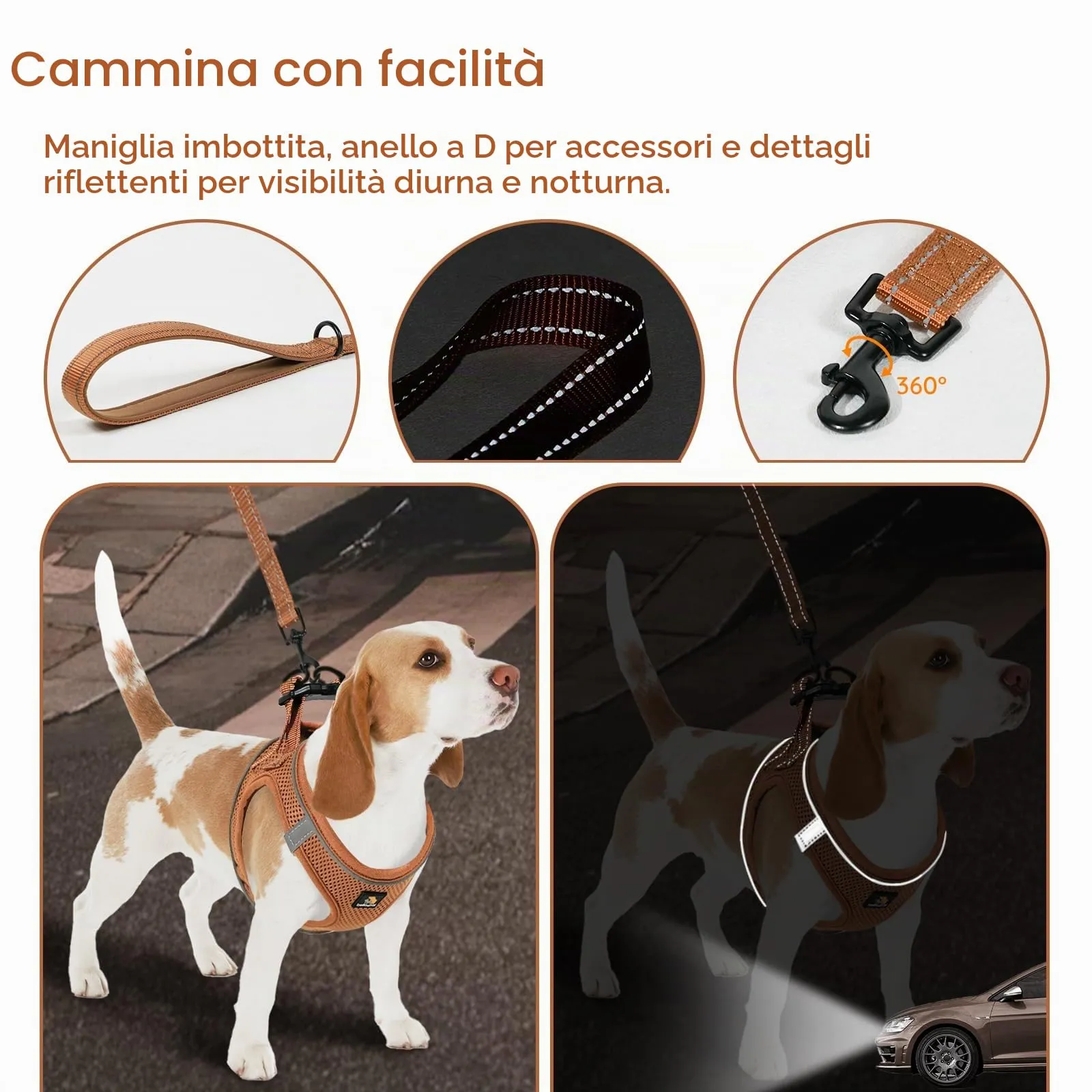BELLA & PAL Pettorina Cane Taglia Piccola, Pettorine per Cuccioli con Guinzaglio, Step In Riflettente in Air Mesh Morbida e Traspirante, Imbracatura per Cani Poccoli, Marrone, XXS - immagine 4